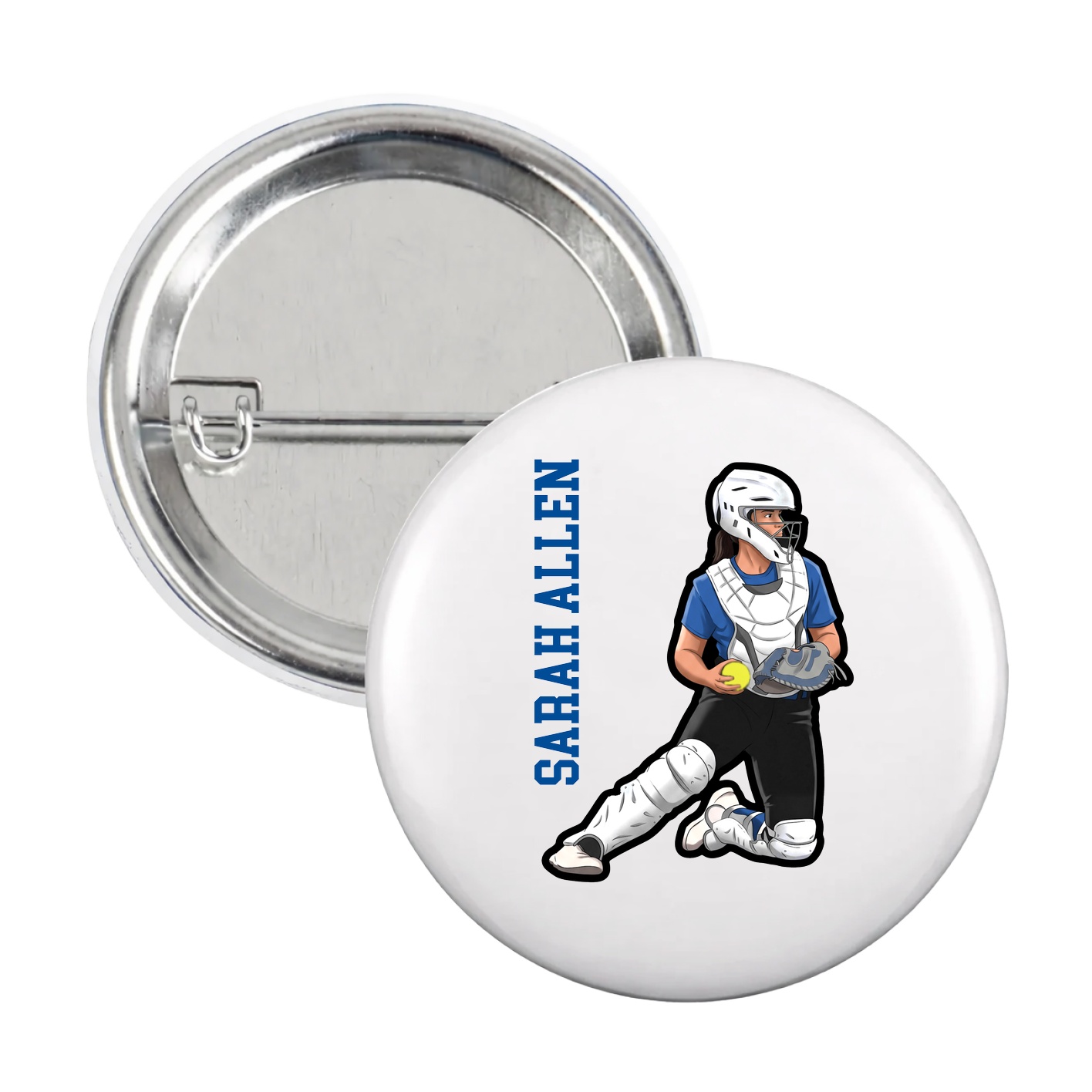 Game Day Button — Name Vertical in White
