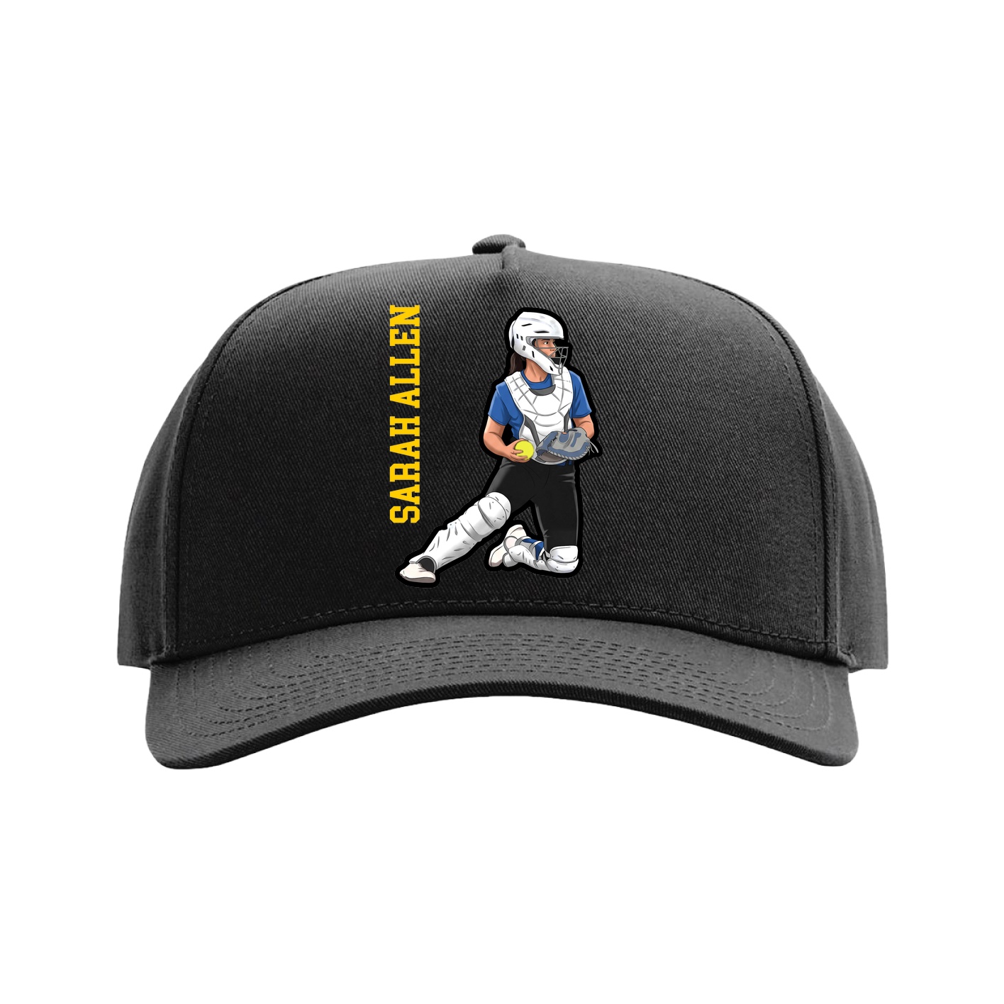 Full Fabric Five-Panel Champ Cap — Name Vertical in Black