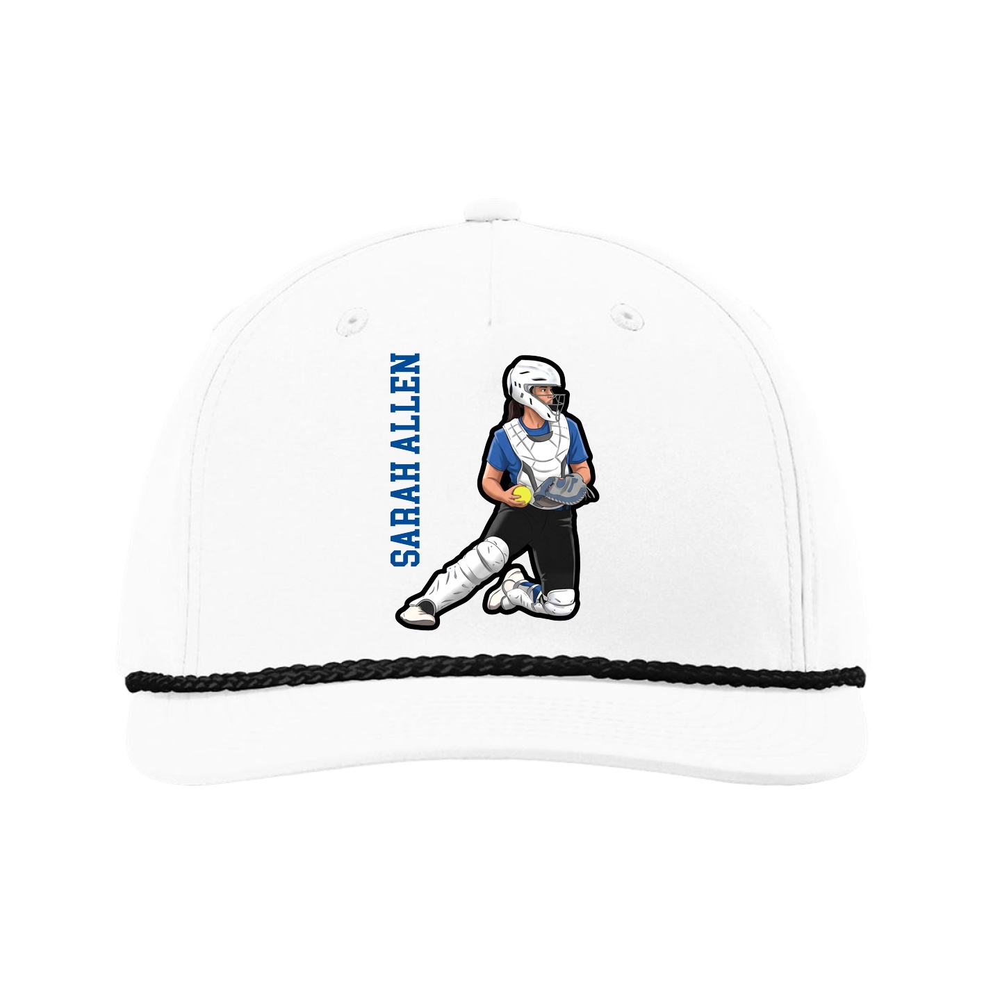 Five-Panel Classic Rope Cap — Name Vertical in White