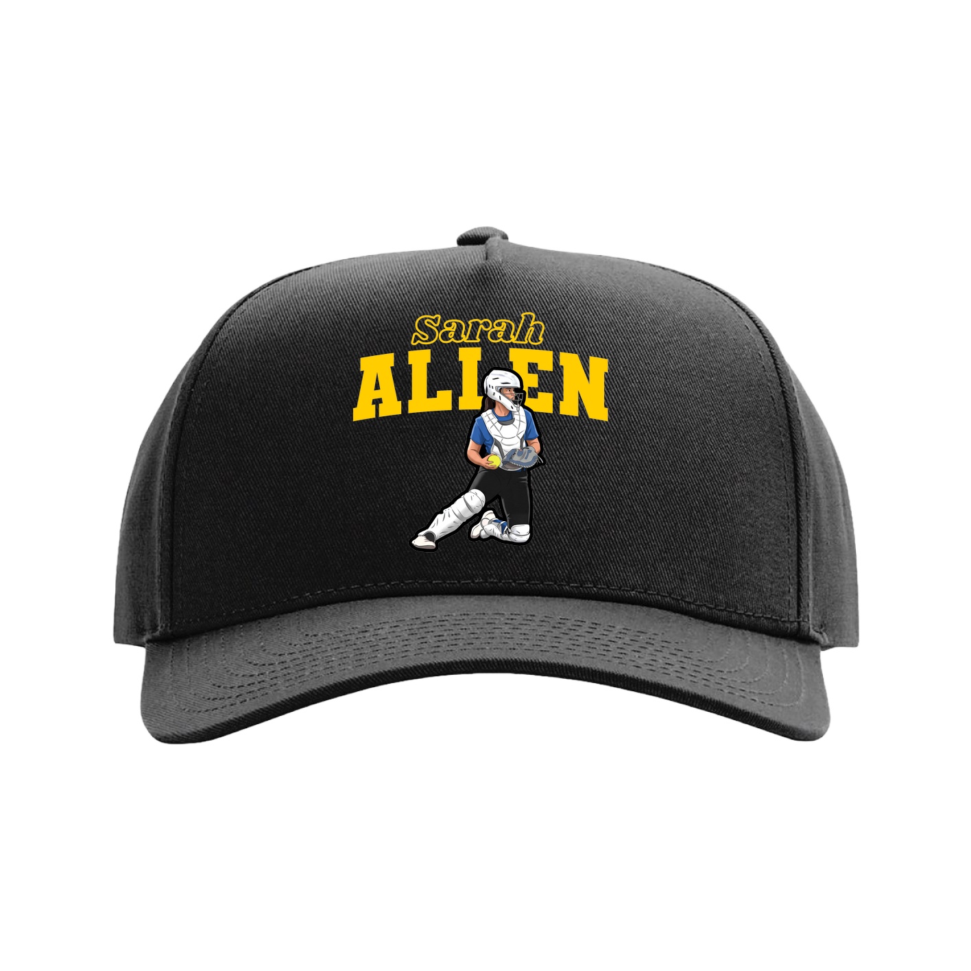 Full Fabric Five-Panel Champ Cap — Name Arch in Black