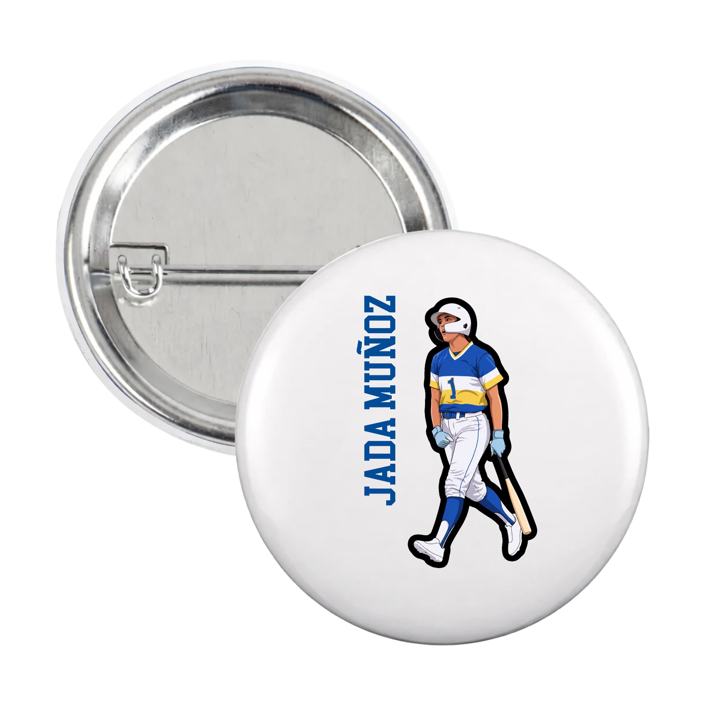 Game Day Button — Name Vertical in White