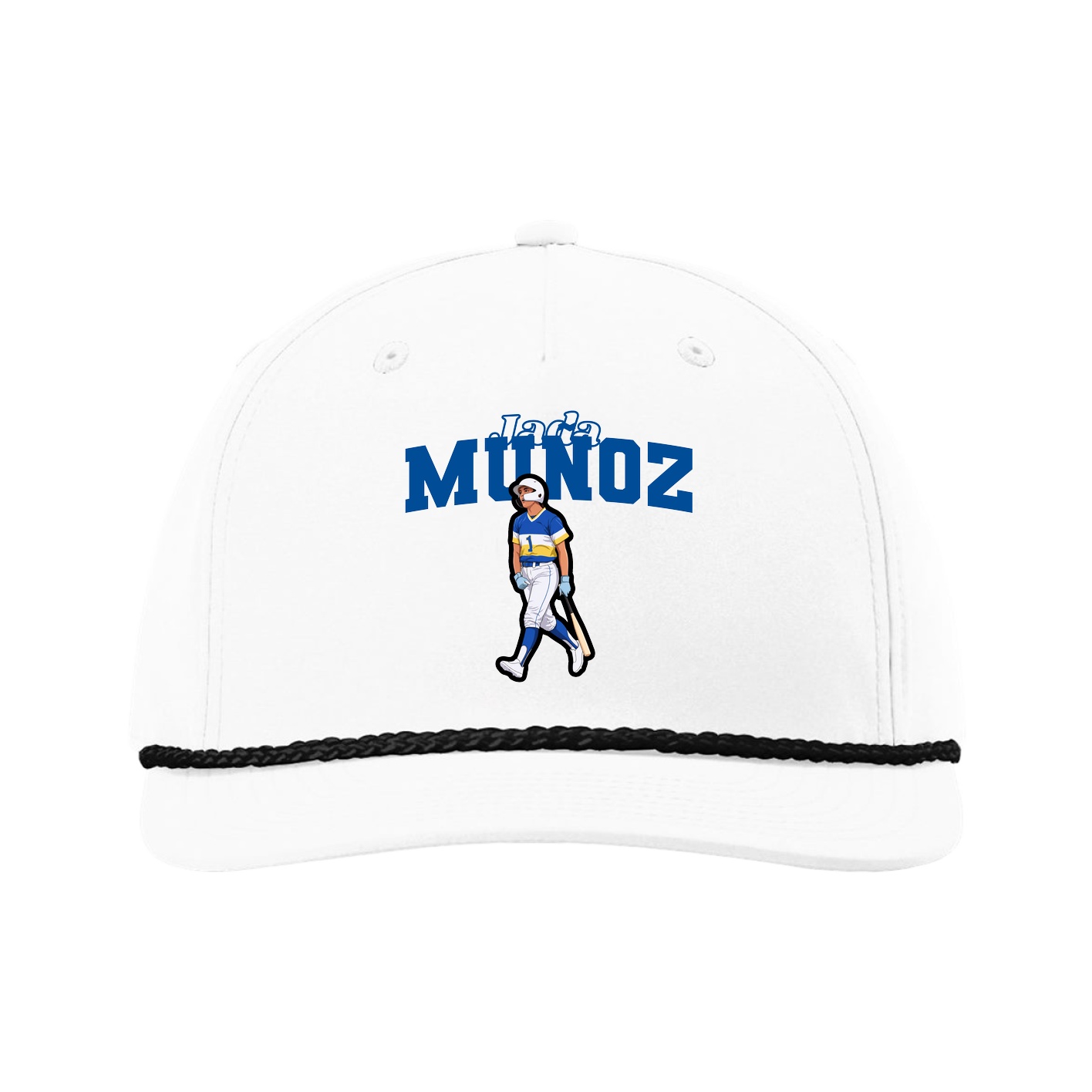 Five-Panel Classic Rope Cap — Name Arch in White