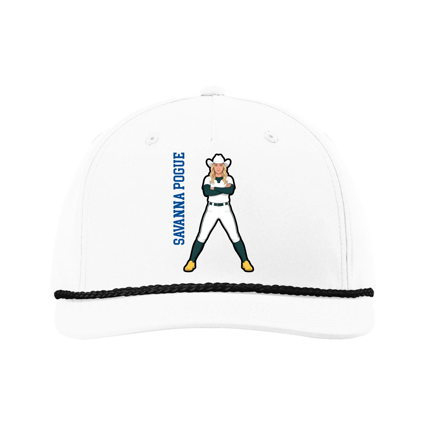 Five-Panel Classic Rope Cap — Name Vertical in White