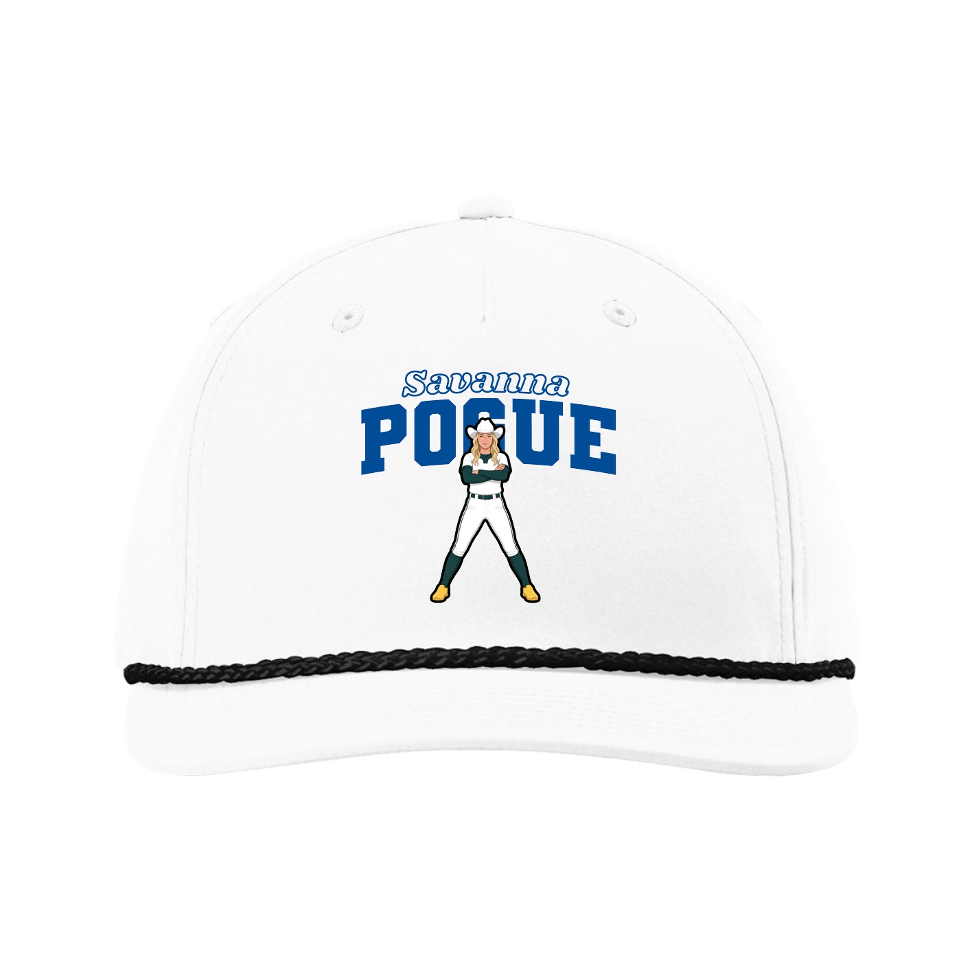 Five-Panel Classic Rope Cap — Name Arch in White