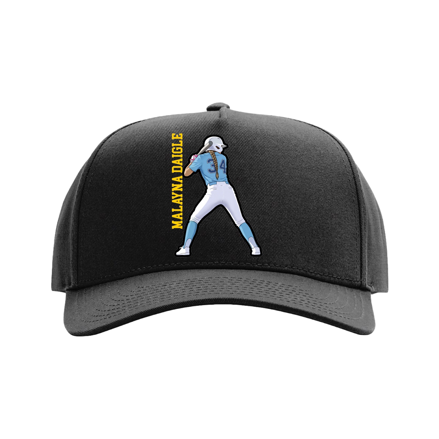 Full Fabric Five-Panel Champ Cap — Name Vertical in Black