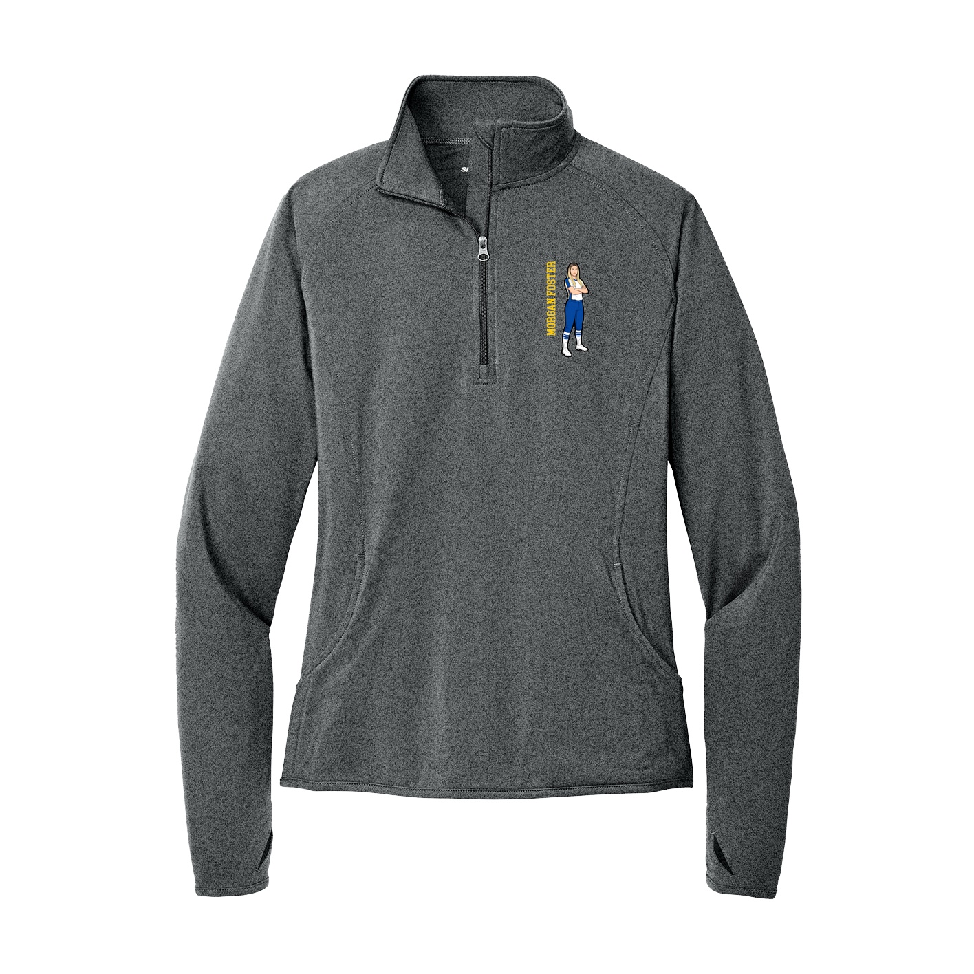 Women's Q-Zip Pullover — Name Vertical in Grey