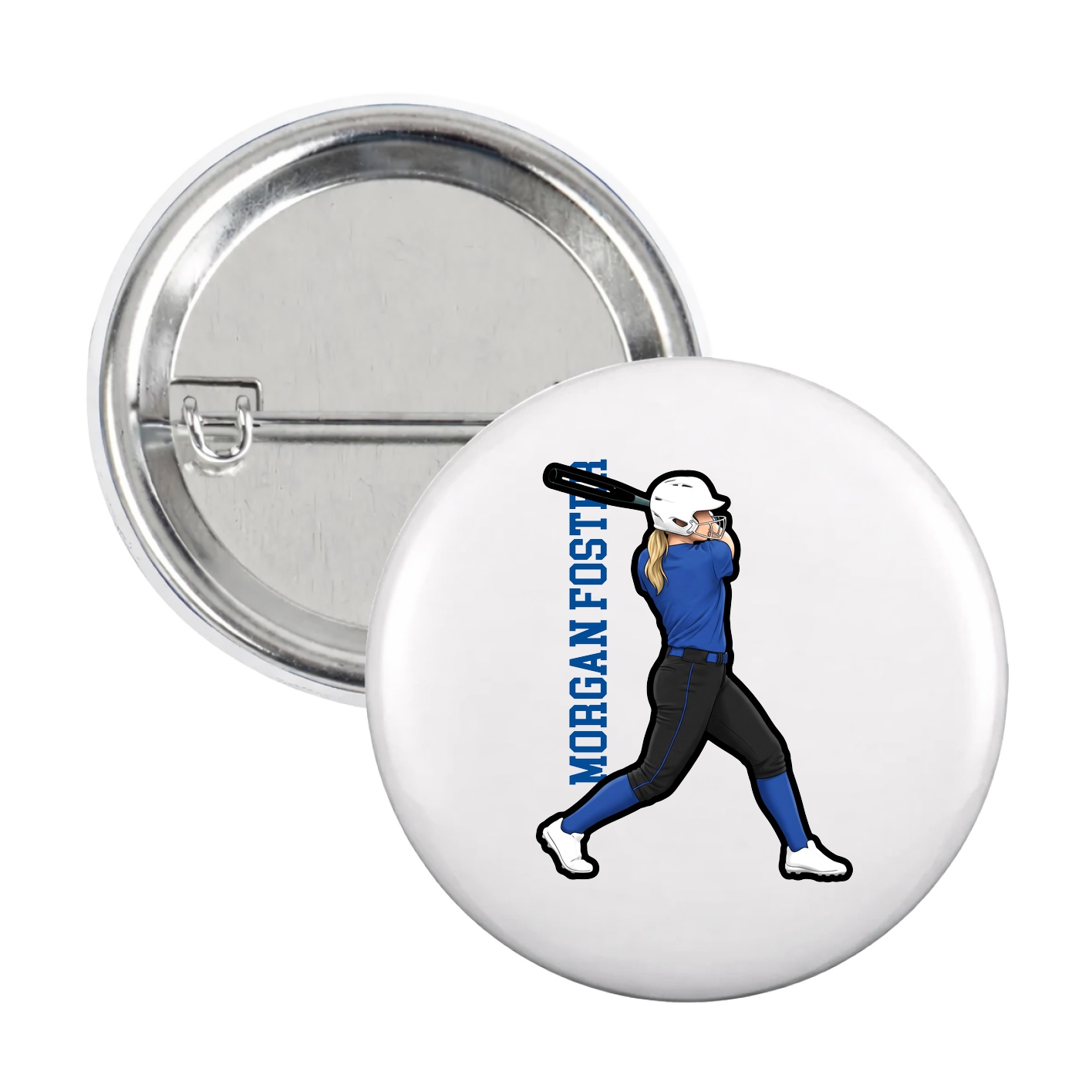 Game Day Button — Name Vertical in White