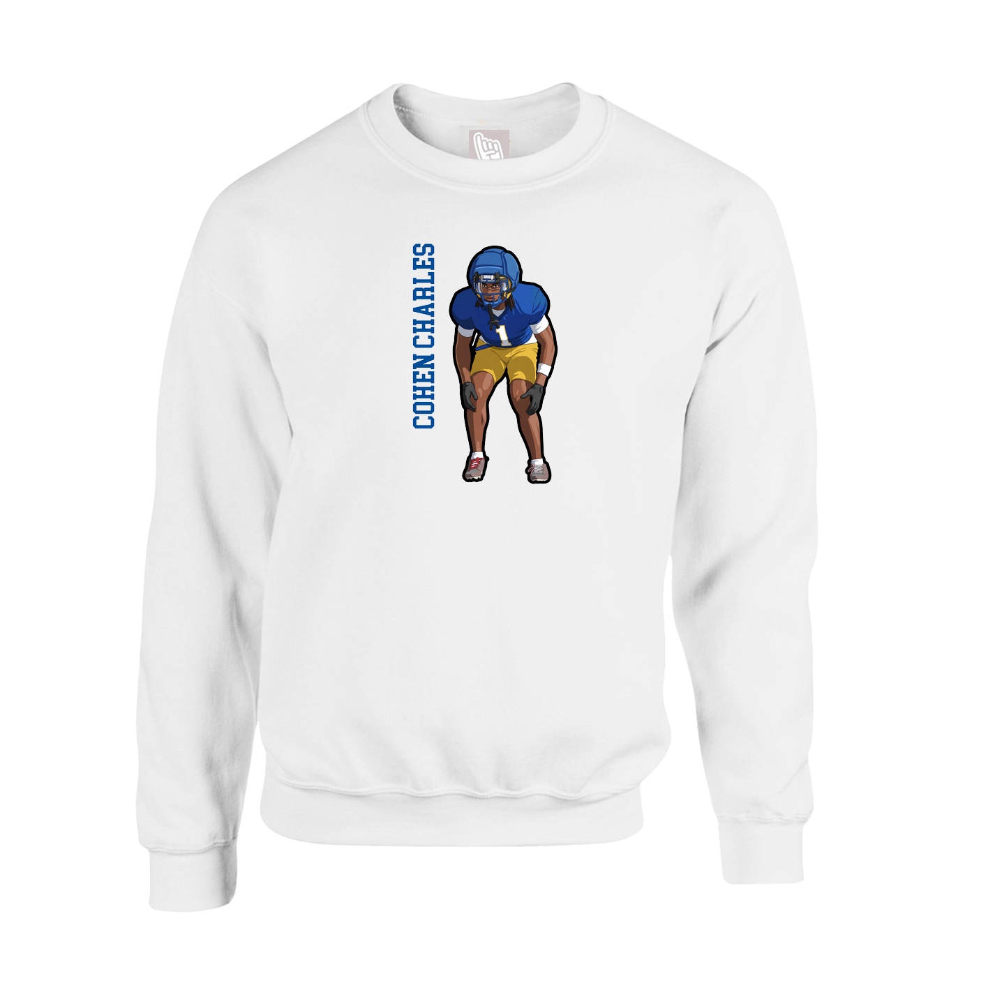 Fleece Crew — Name Vertical in White