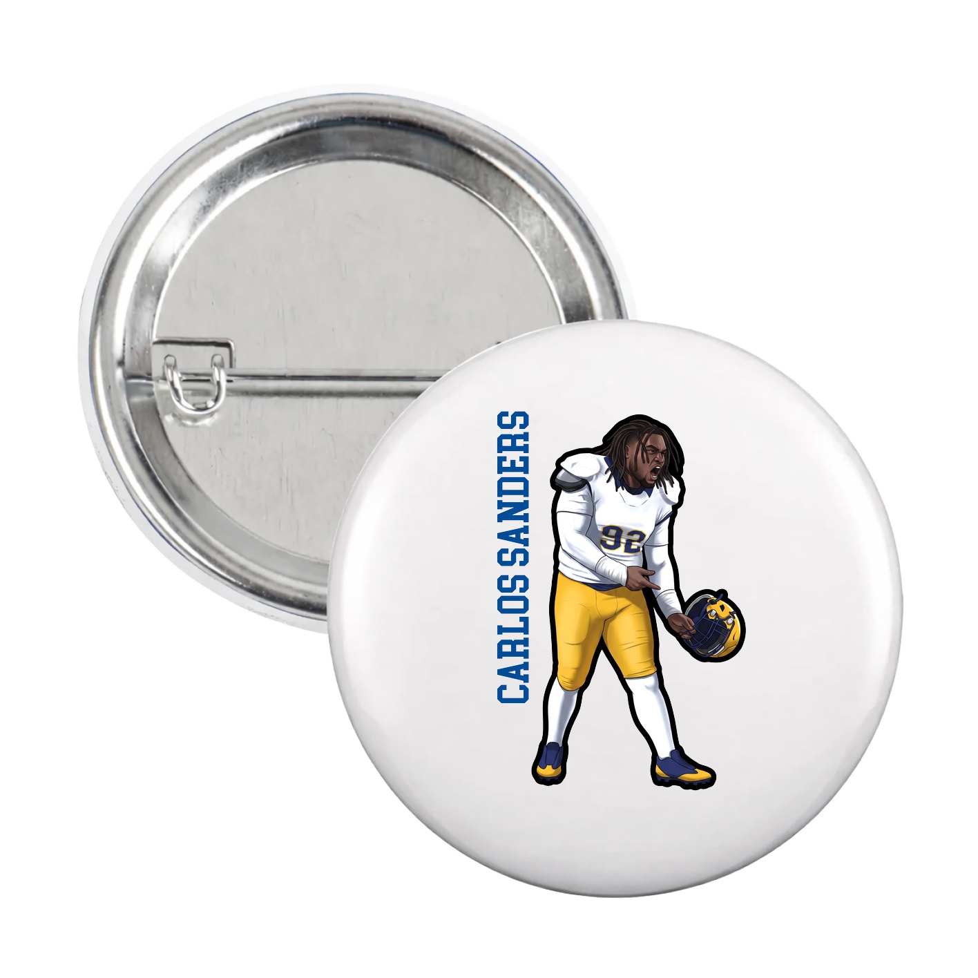 Game Day Button — Name Vertical in White
