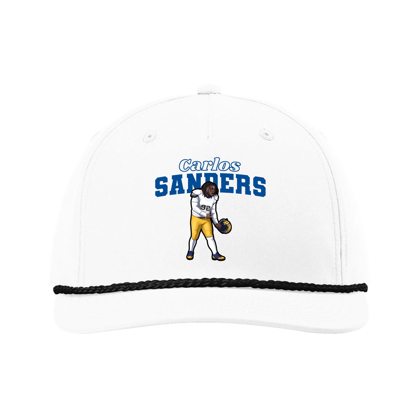 Five-Panel Classic Rope Cap — Name Arch in White