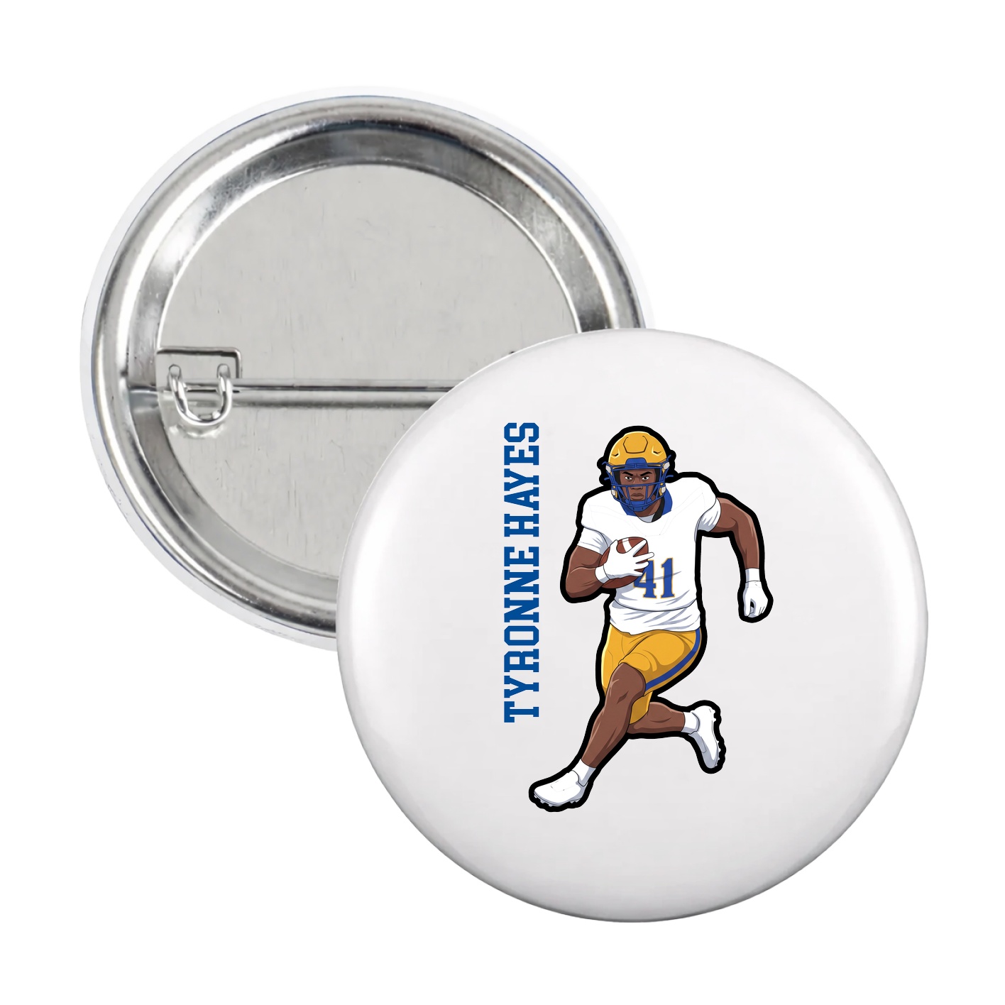 Game Day Button — Name Vertical in White