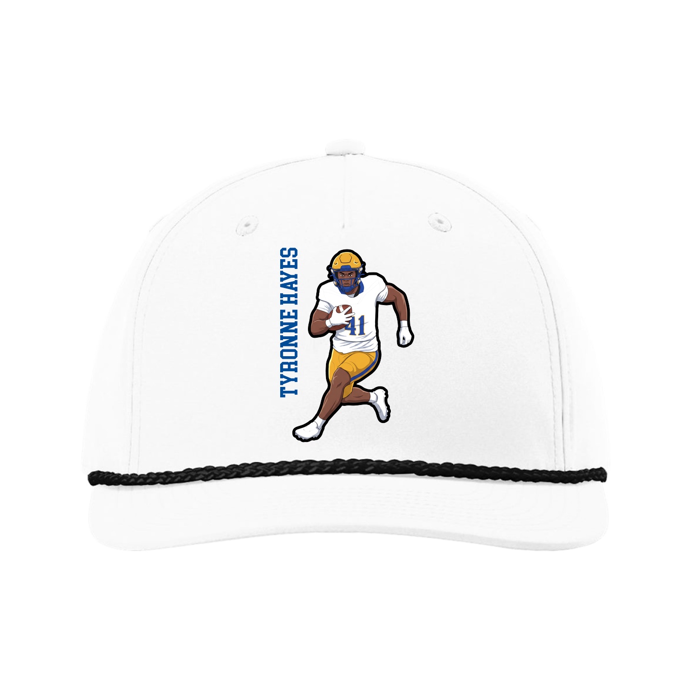Five-Panel Classic Rope Cap — Name Vertical in White