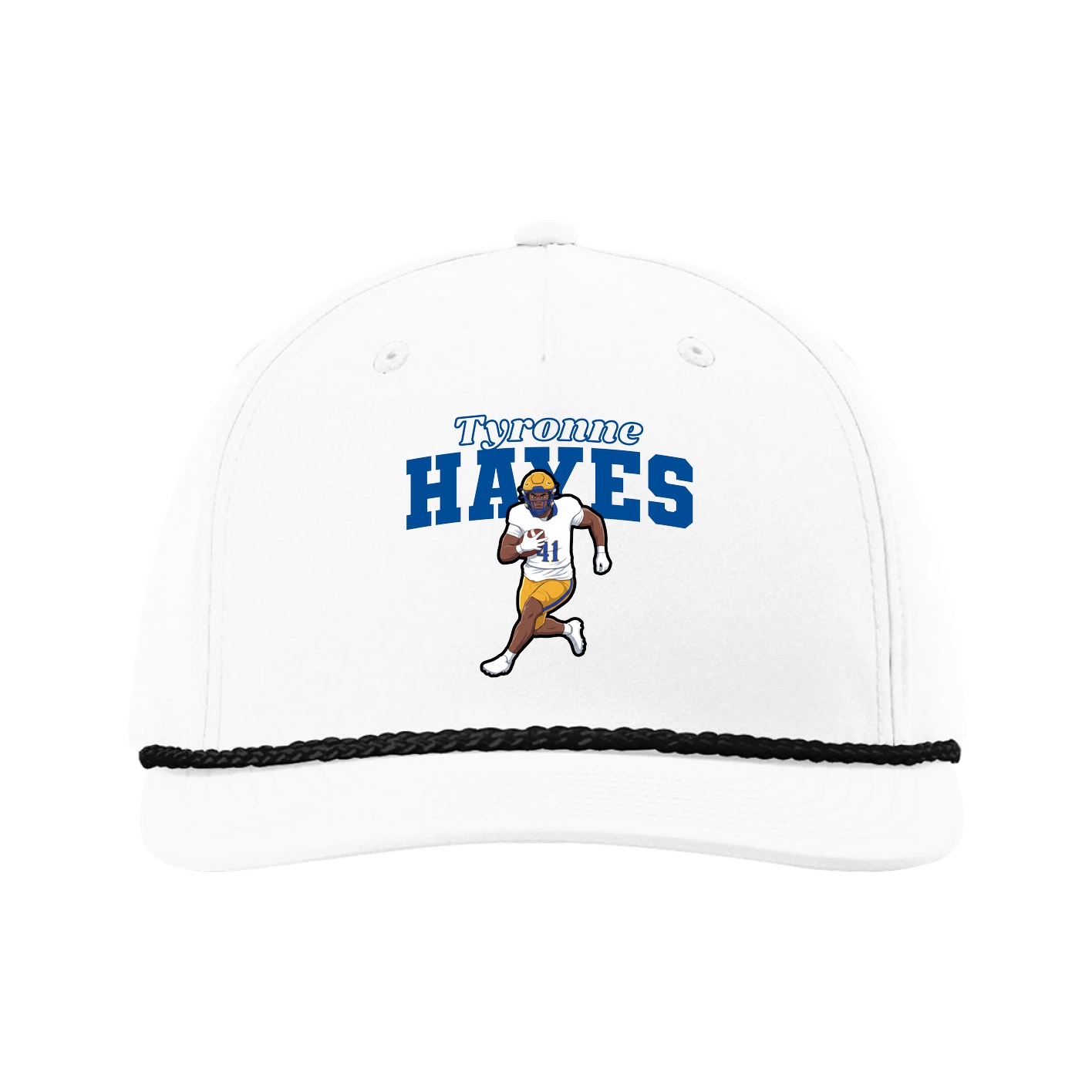 Five-Panel Classic Rope Cap — Name Arch in White