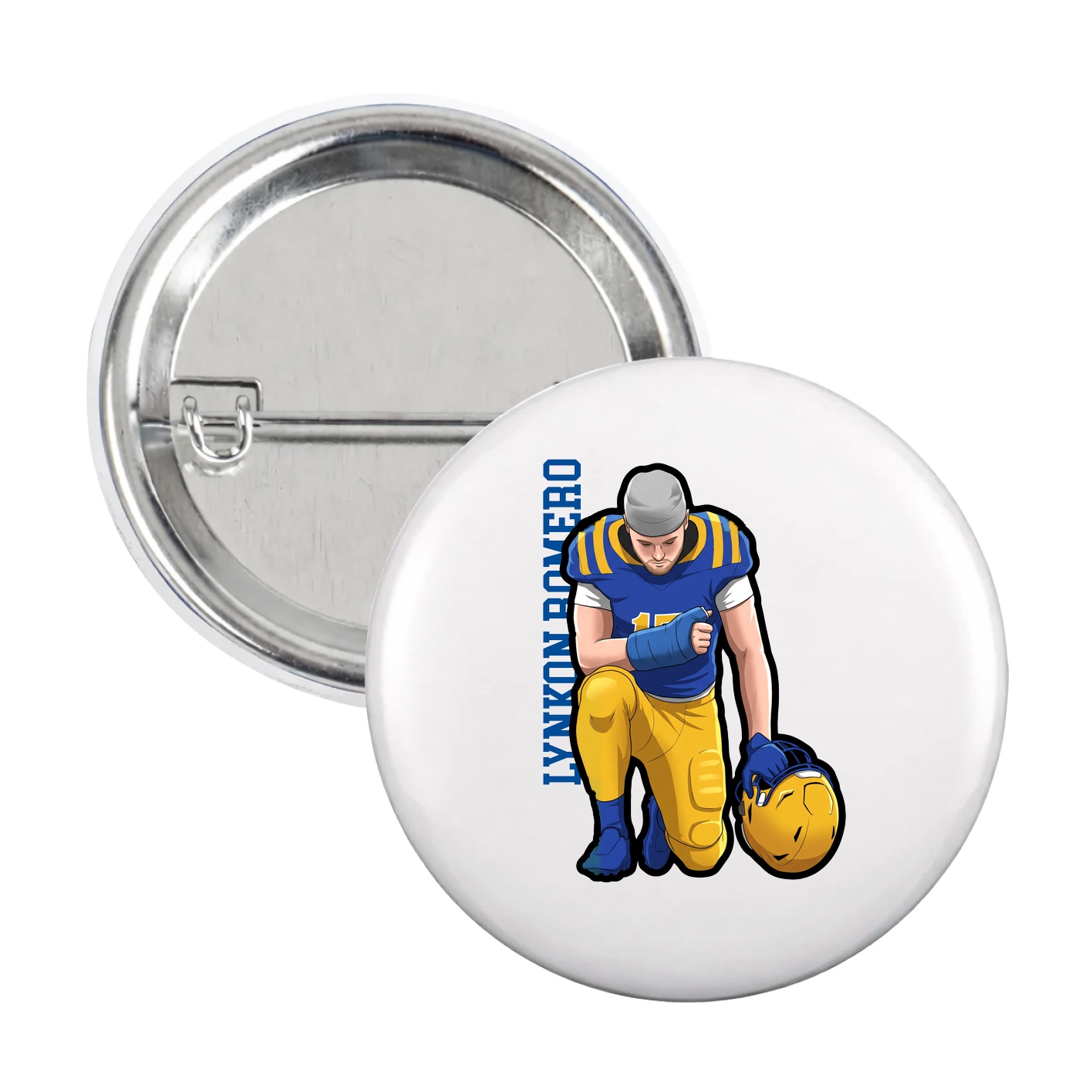 Game Day Button — Name Vertical in White
