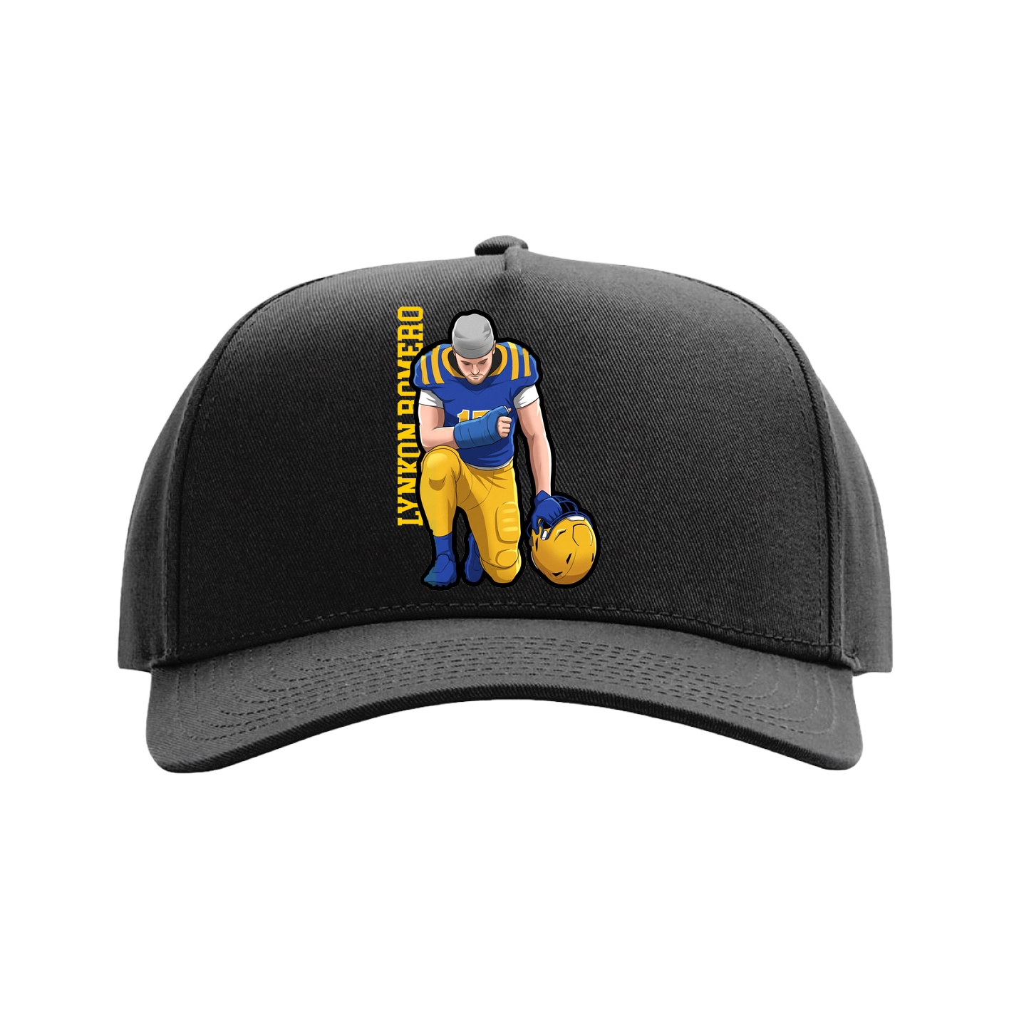 Full Fabric Five-Panel Champ Cap — Name Vertical in Black