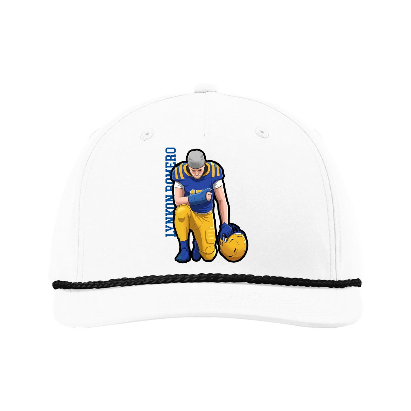 Five-Panel Classic Rope Cap — Name Vertical in White