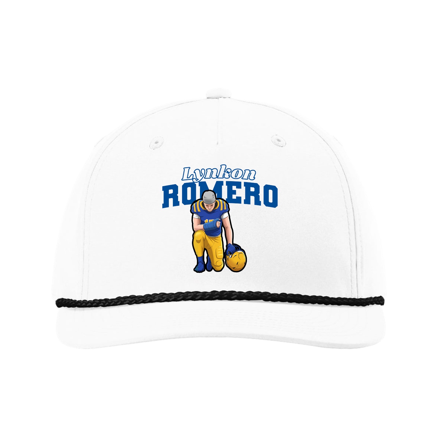 Five-Panel Classic Rope Cap — Name Arch in White