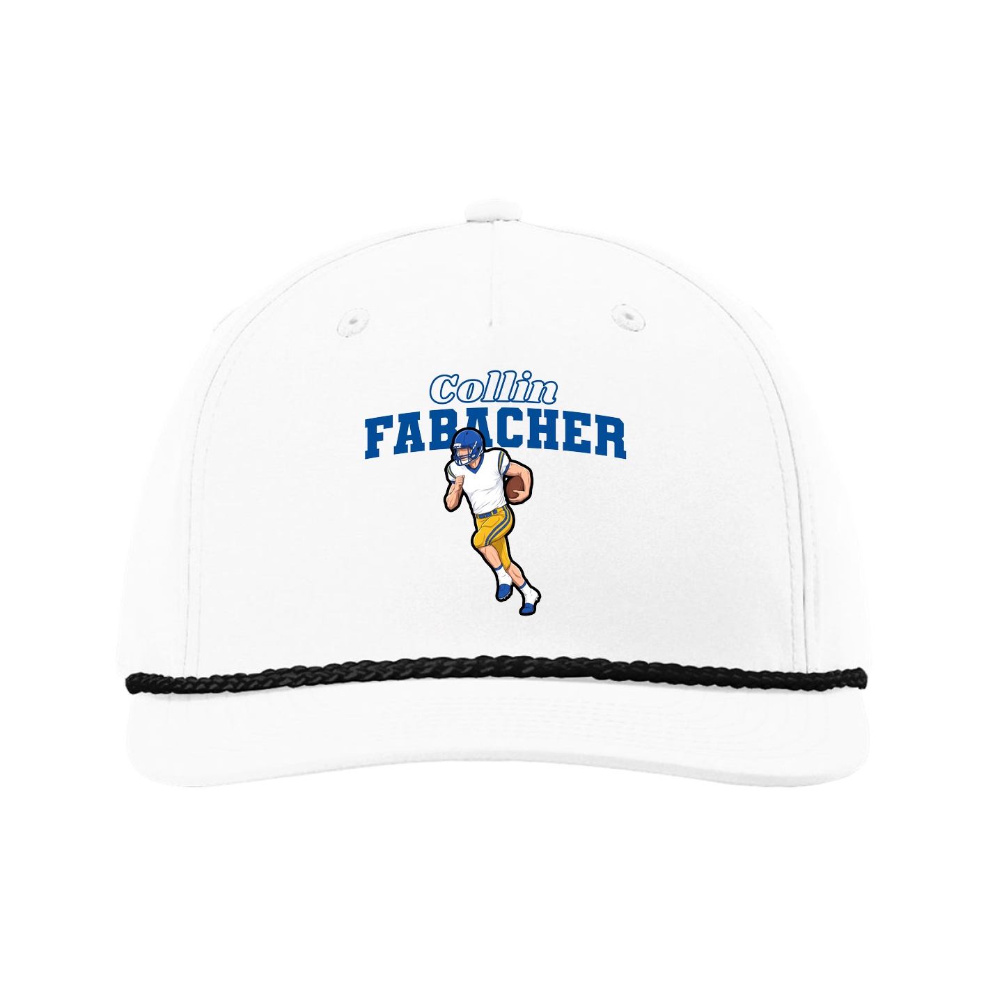 Five-Panel Classic Rope Cap — Name Arch in White
