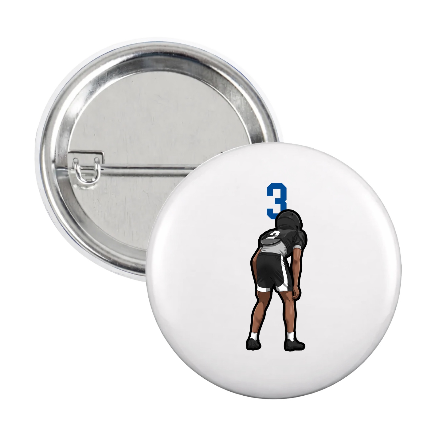 Game Day Button — Number Top in White