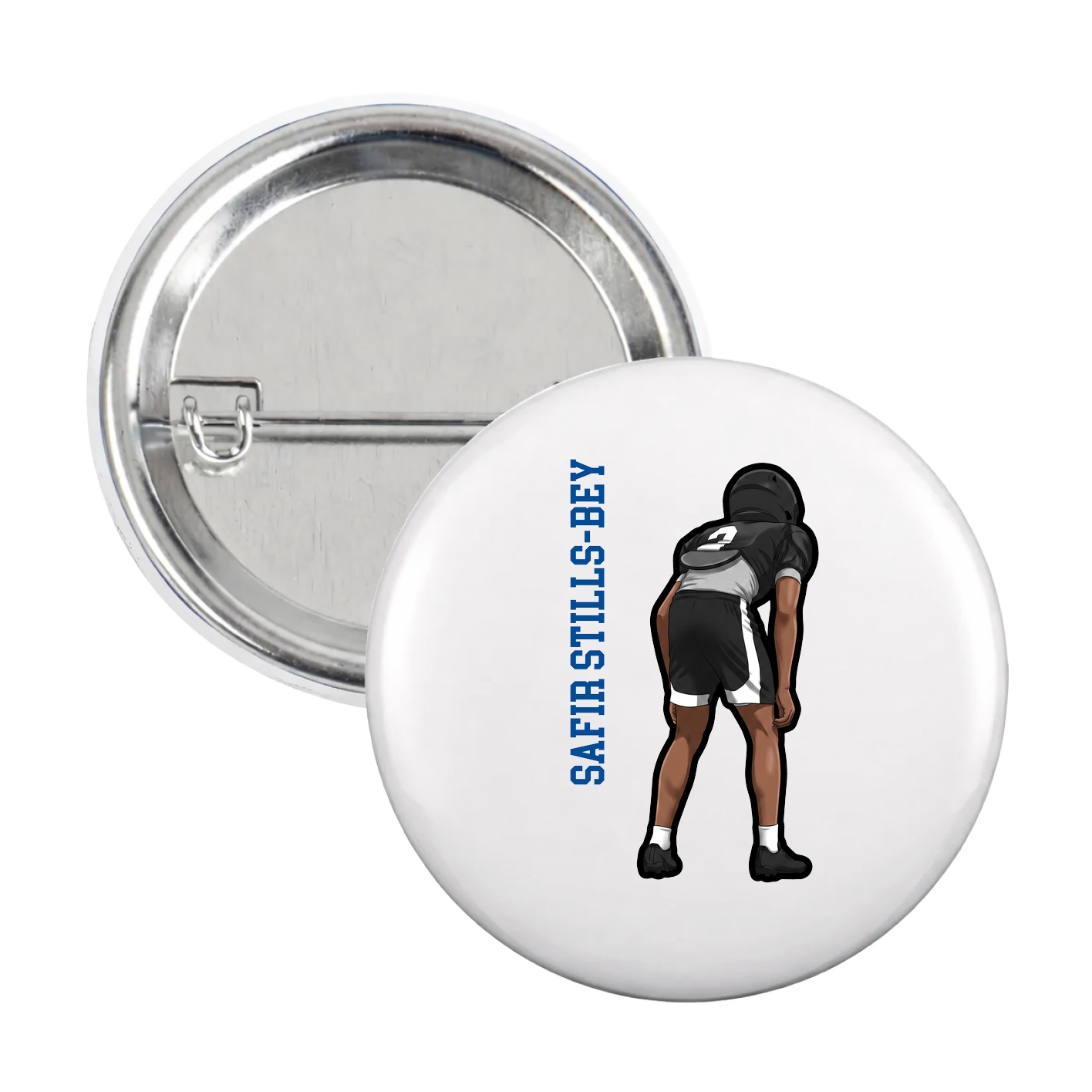 Game Day Button — Name Vertical in White