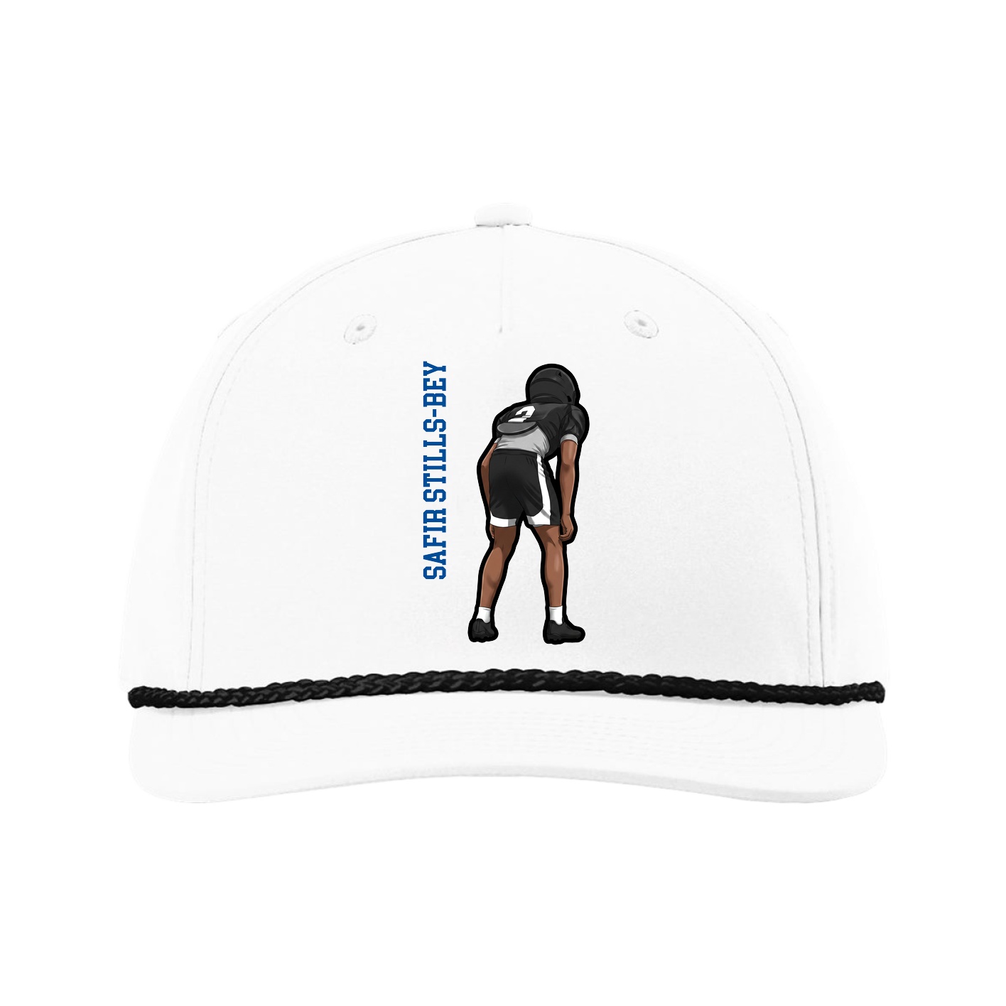 Five-Panel Classic Rope Cap — Name Vertical in White