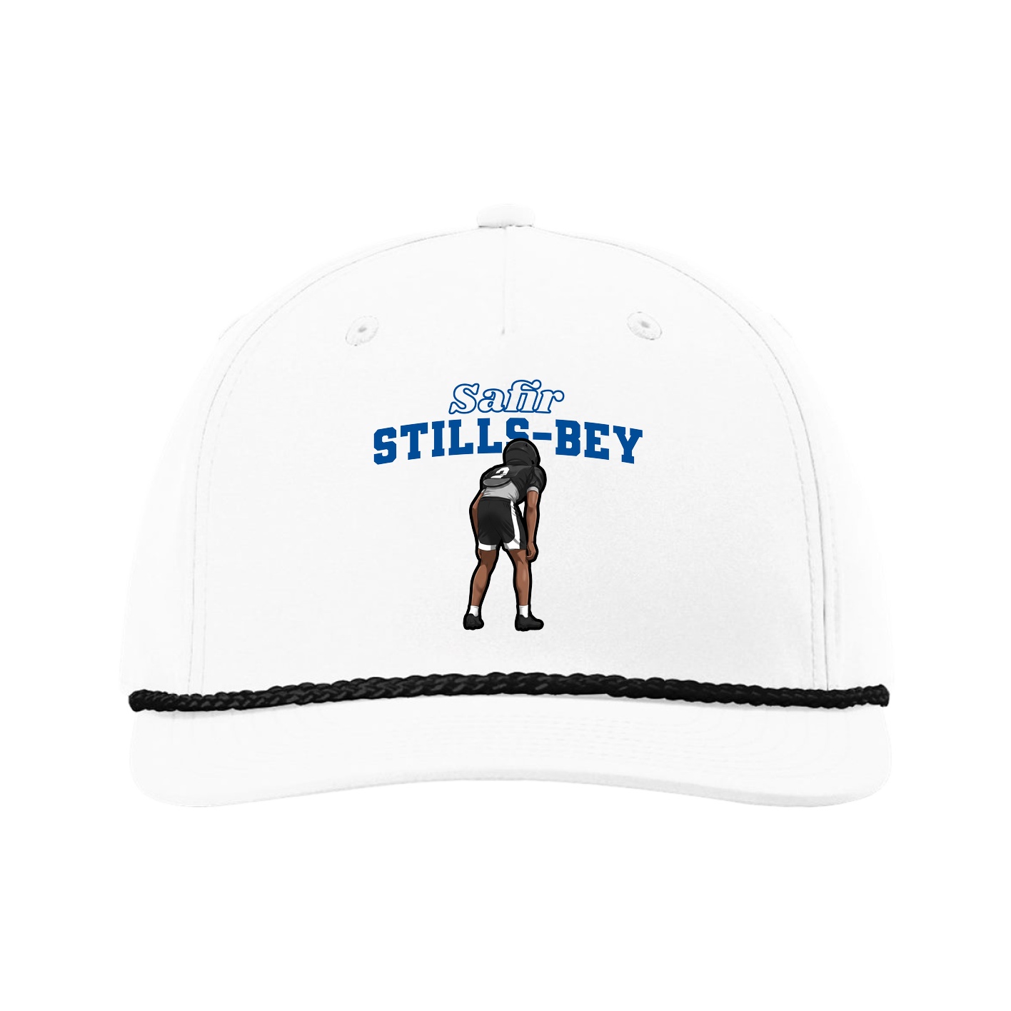 Five-Panel Classic Rope Cap — Name Arch in White