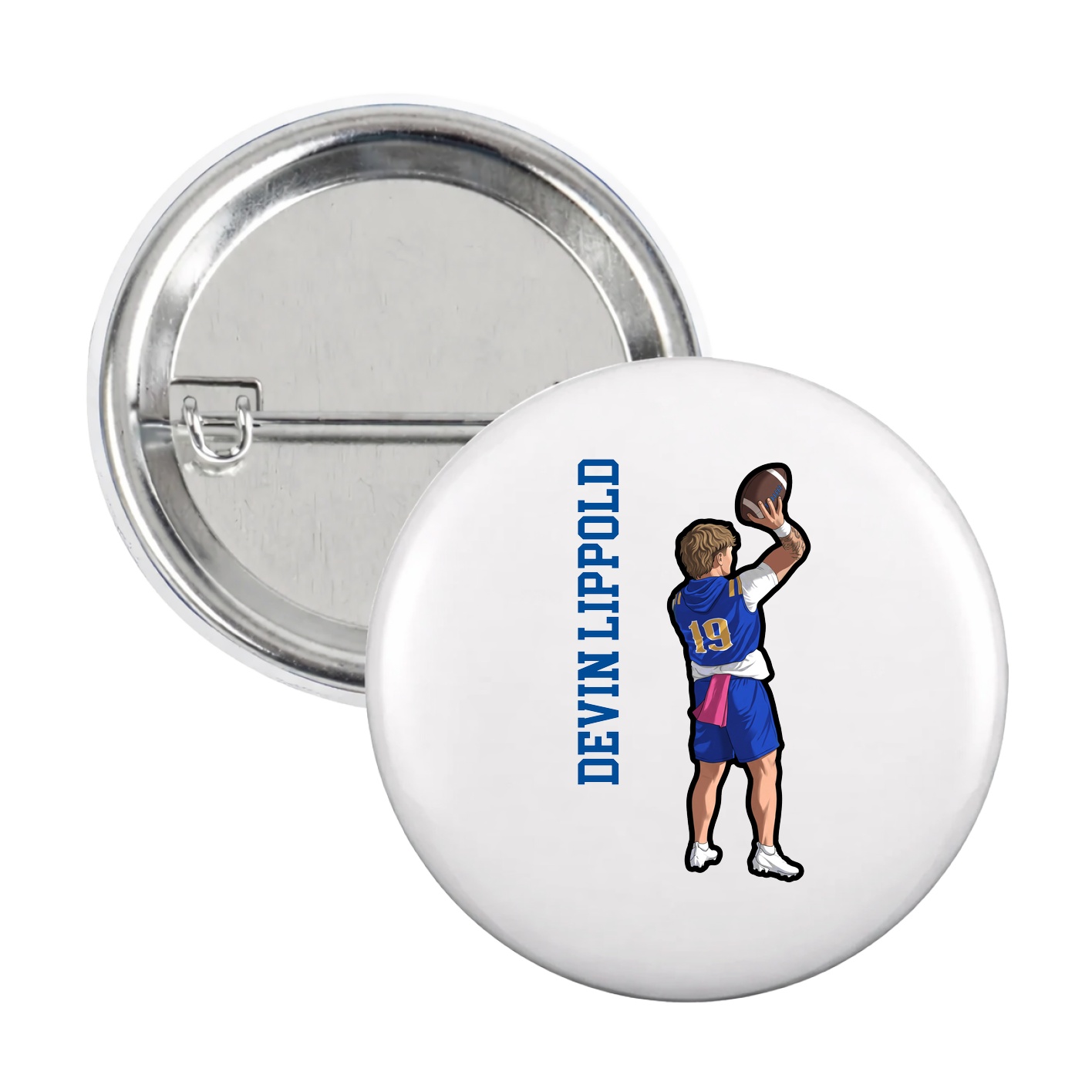 Game Day Button — Name Vertical in White