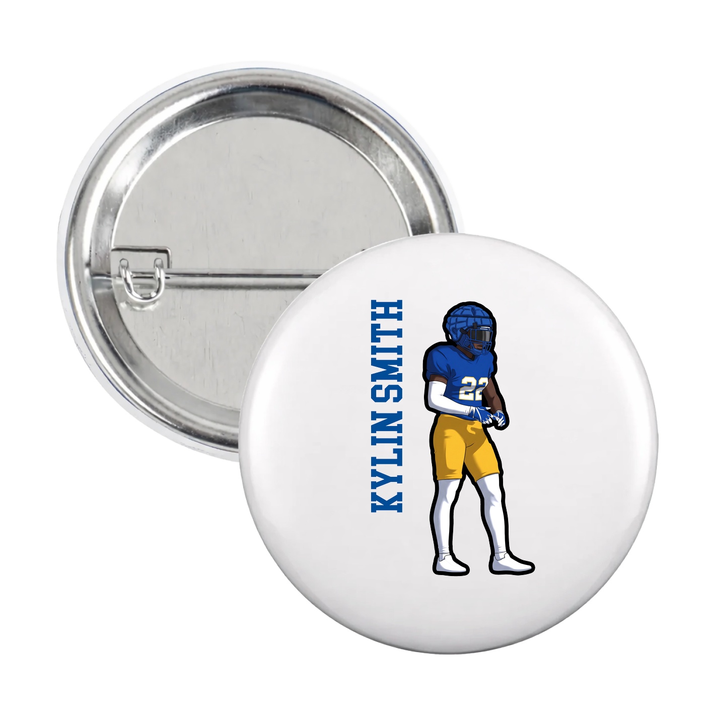 Game Day Button — Name Vertical in White
