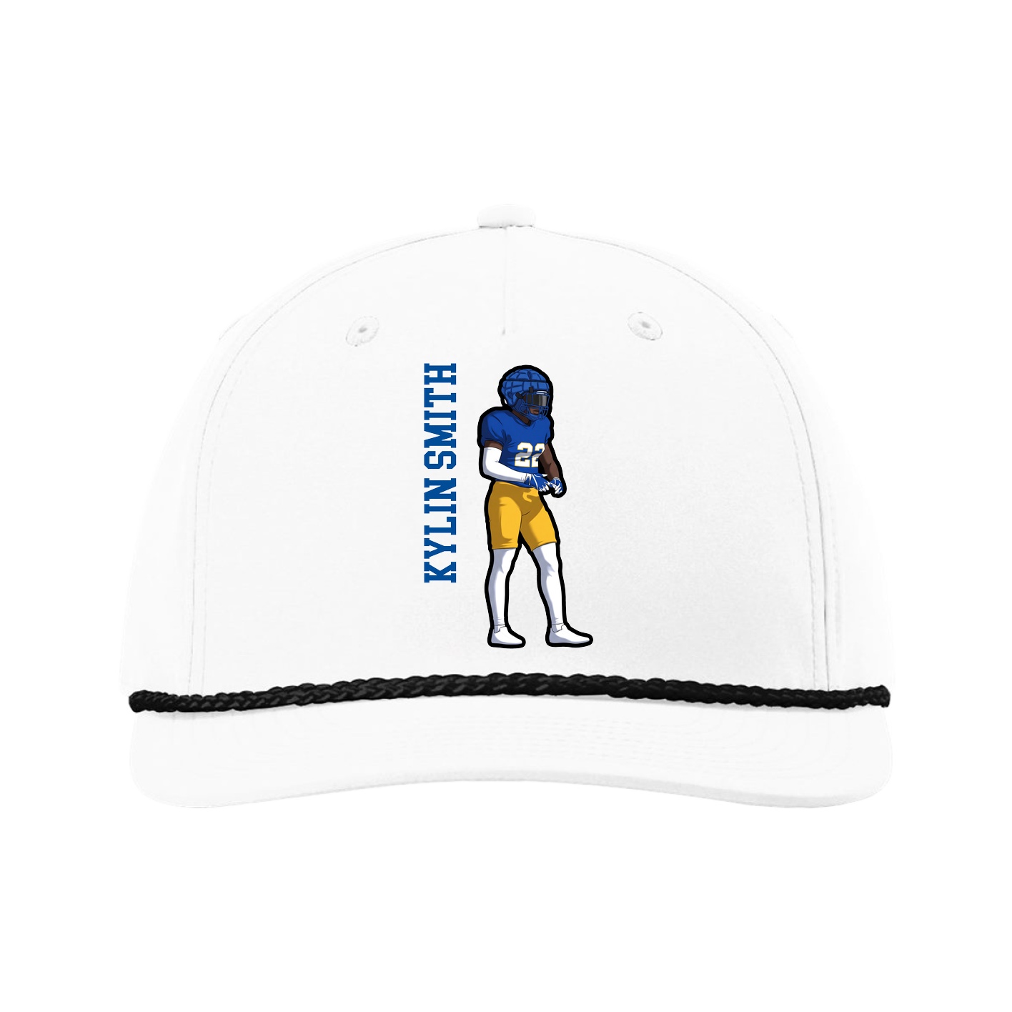 Five-Panel Classic Rope Cap — Name Vertical in White