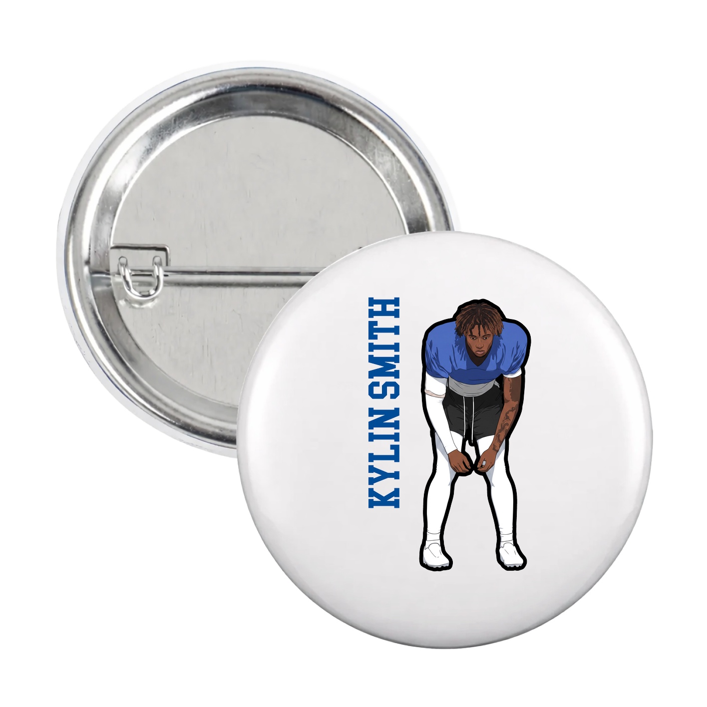 Game Day Button — Name Vertical in White