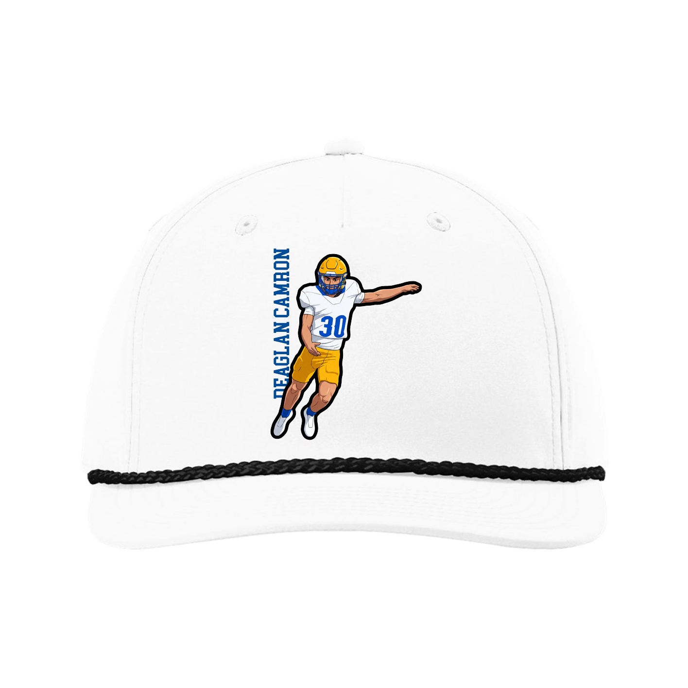Five-Panel Classic Rope Cap — Name Vertical in White