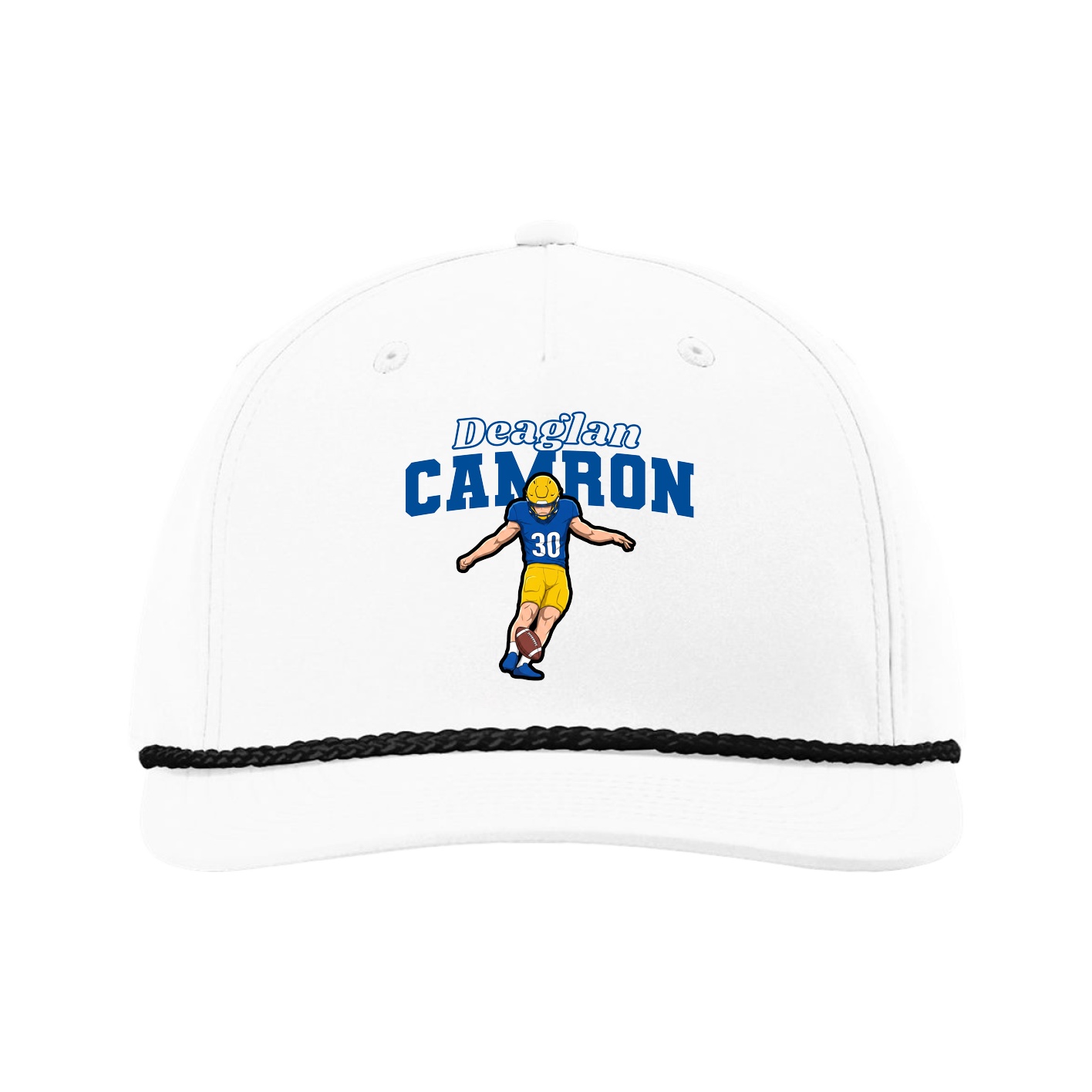 Five-Panel Classic Rope Cap — Name Arch in White