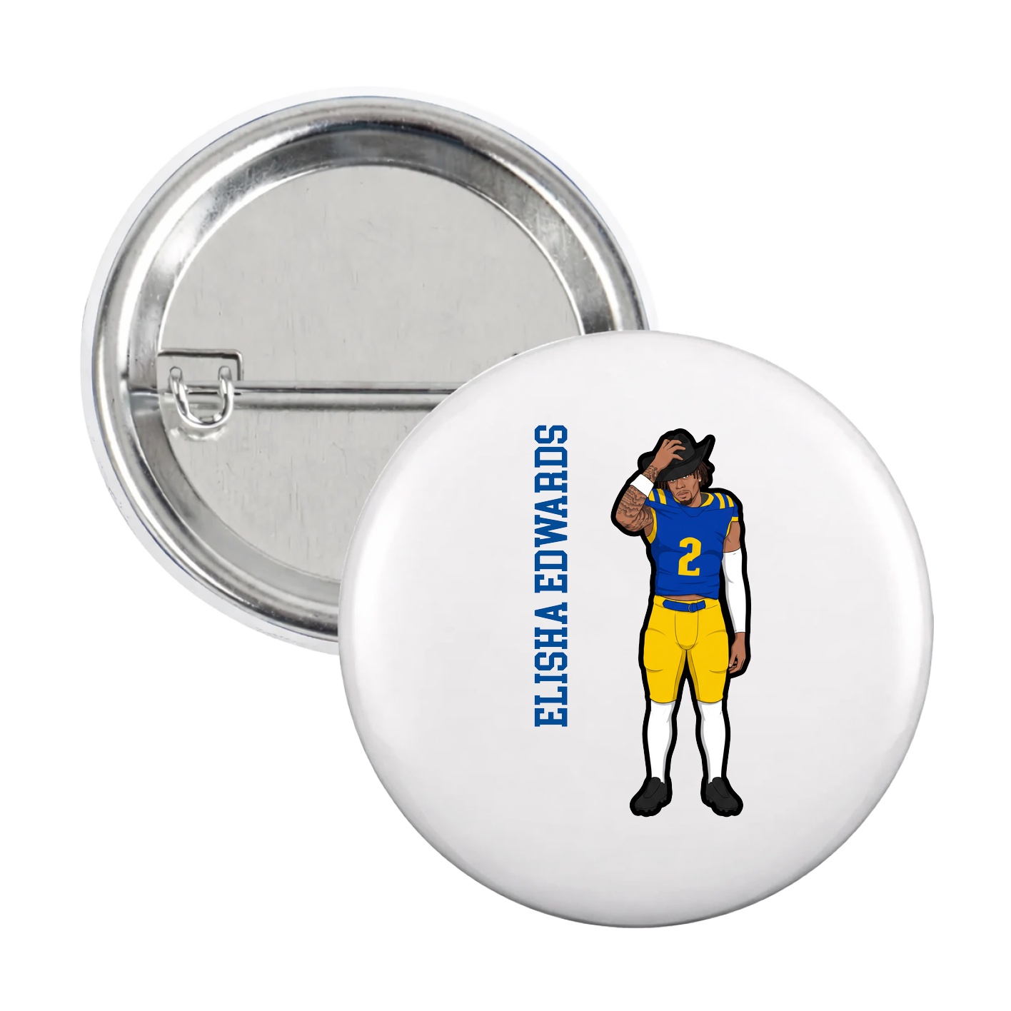Game Day Button — Name Vertical in White