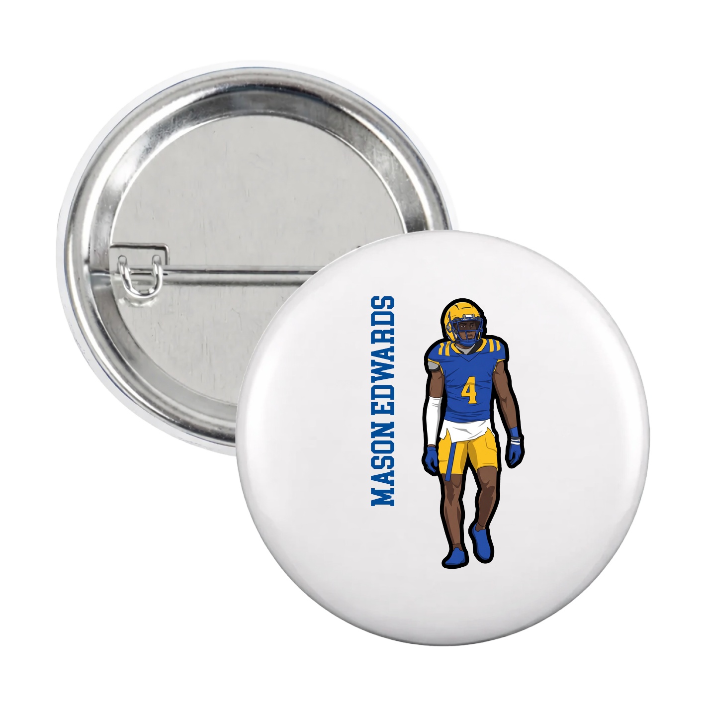 Game Day Button — Name Vertical in White