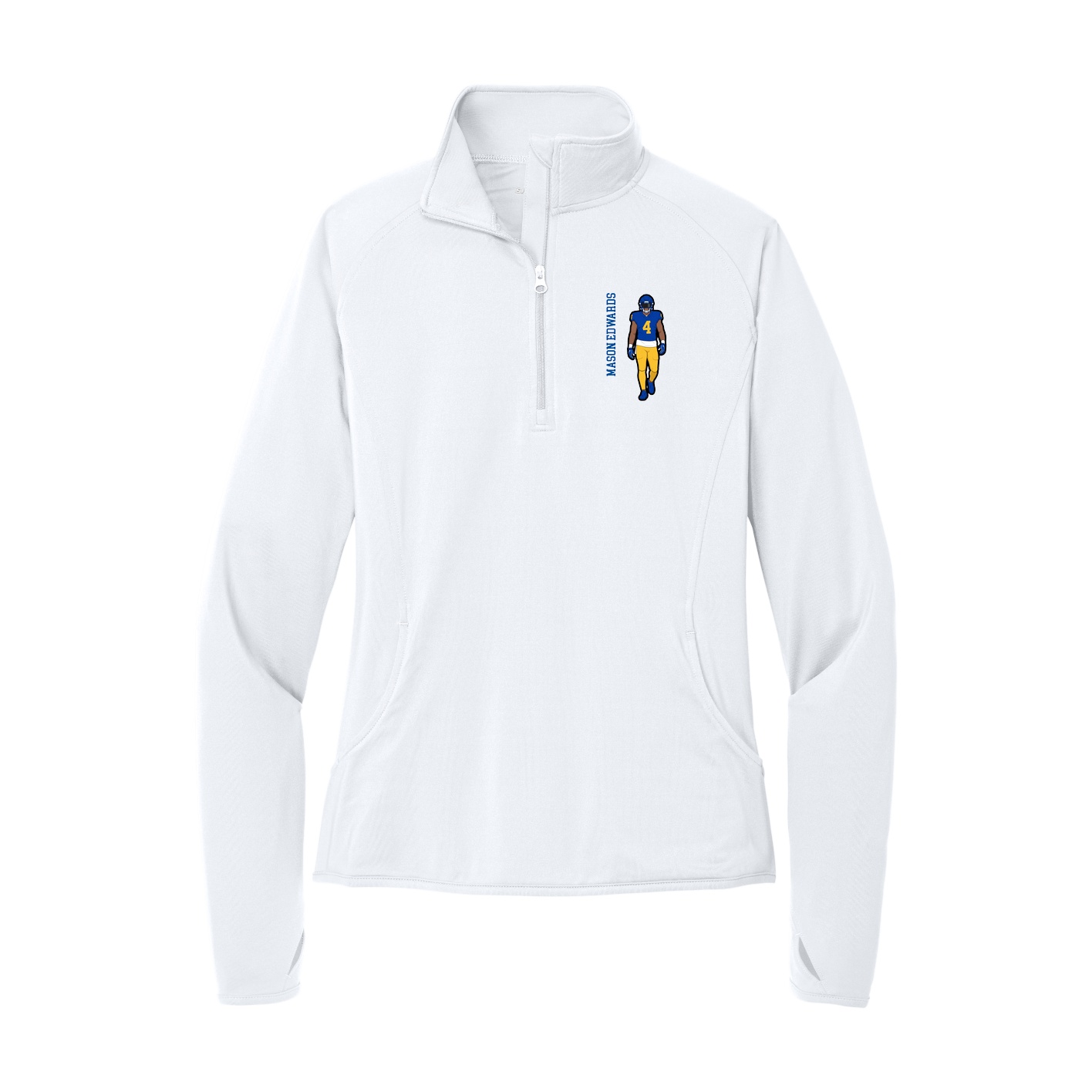 Women's Q-Zip Pullover — Name Vertical in White