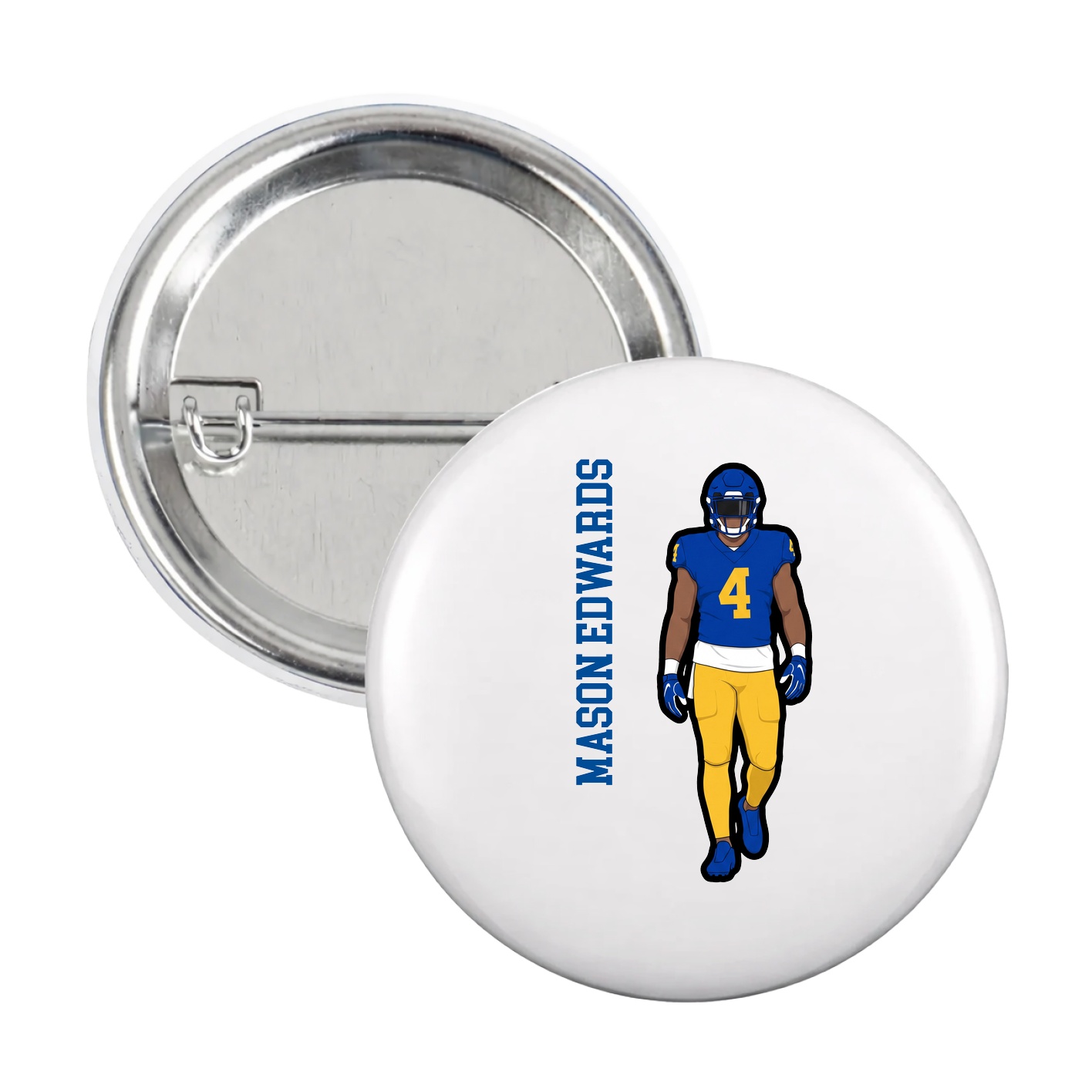 Game Day Button — Name Vertical in White