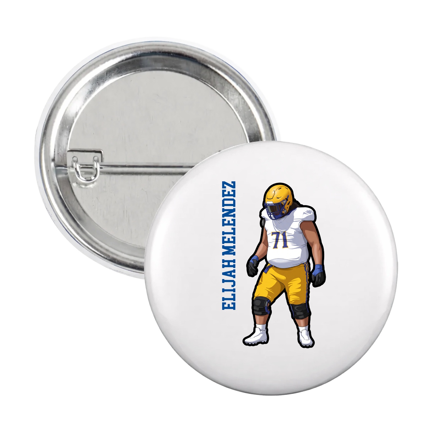 Game Day Button — Name Vertical in White