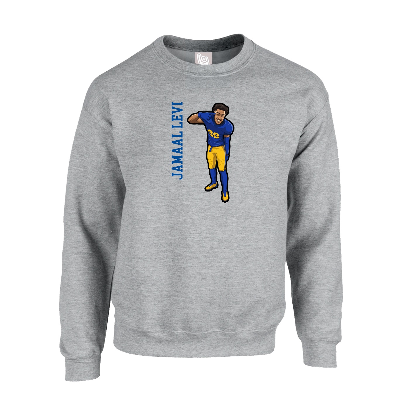 Fleece Crew — Name Vertical in Grey