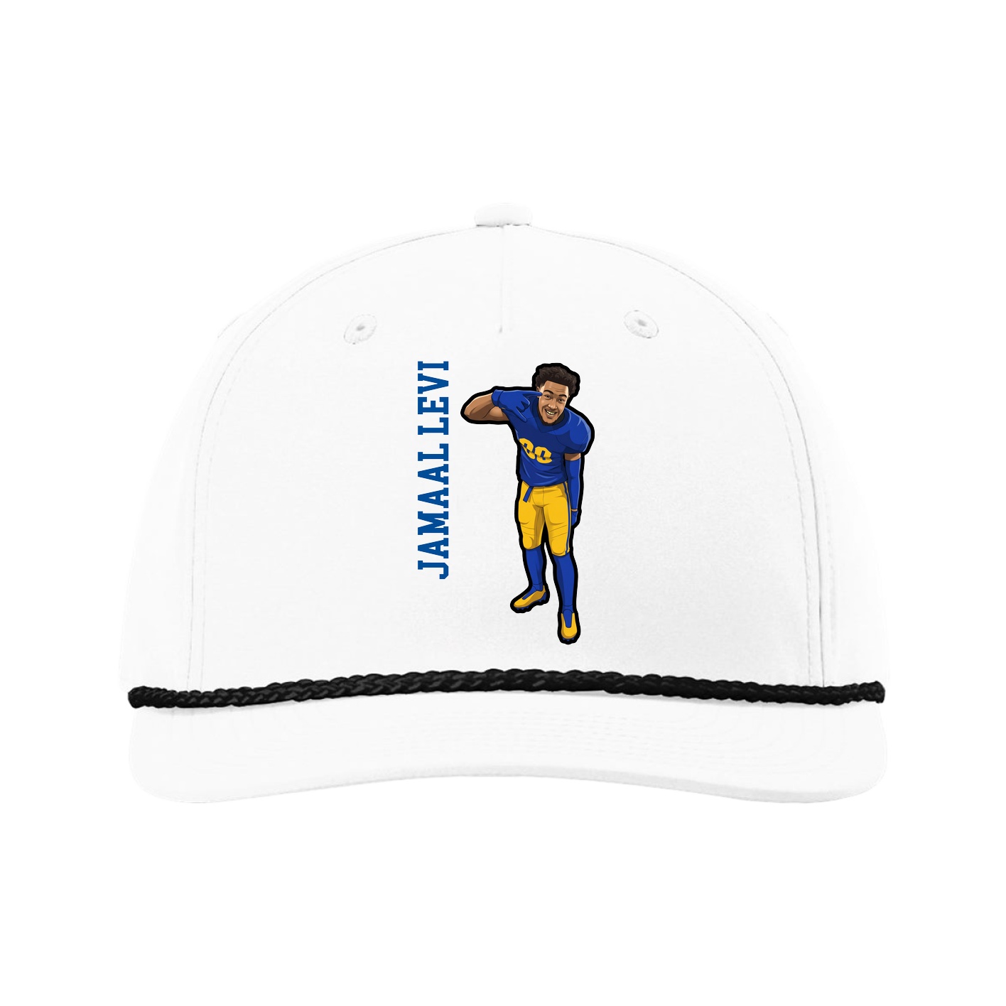 Five-Panel Classic Rope Cap — Name Vertical in White