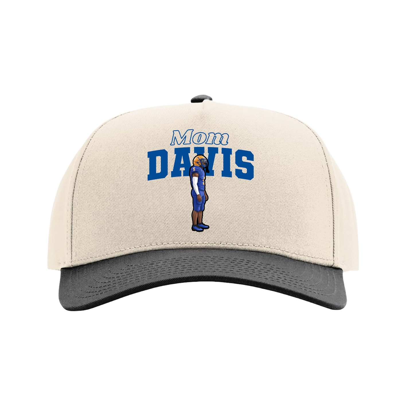 Full Fabric Five-Panel Champ Cap — Mothers Day Block in Cream/Black