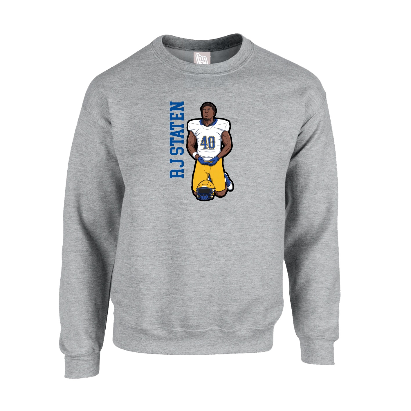 Fleece Crew — Name Vertical in Grey