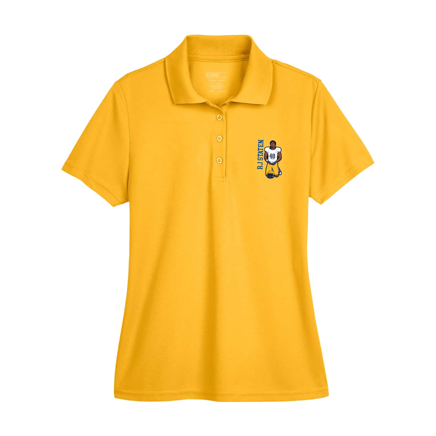 Womens Performance Polo — Name Vertical in Gold