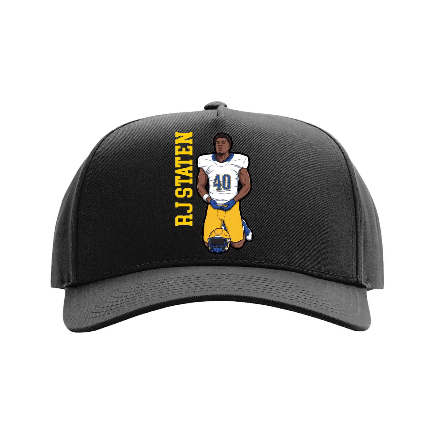 Full Fabric Five-Panel Champ Cap — Name Vertical in Black