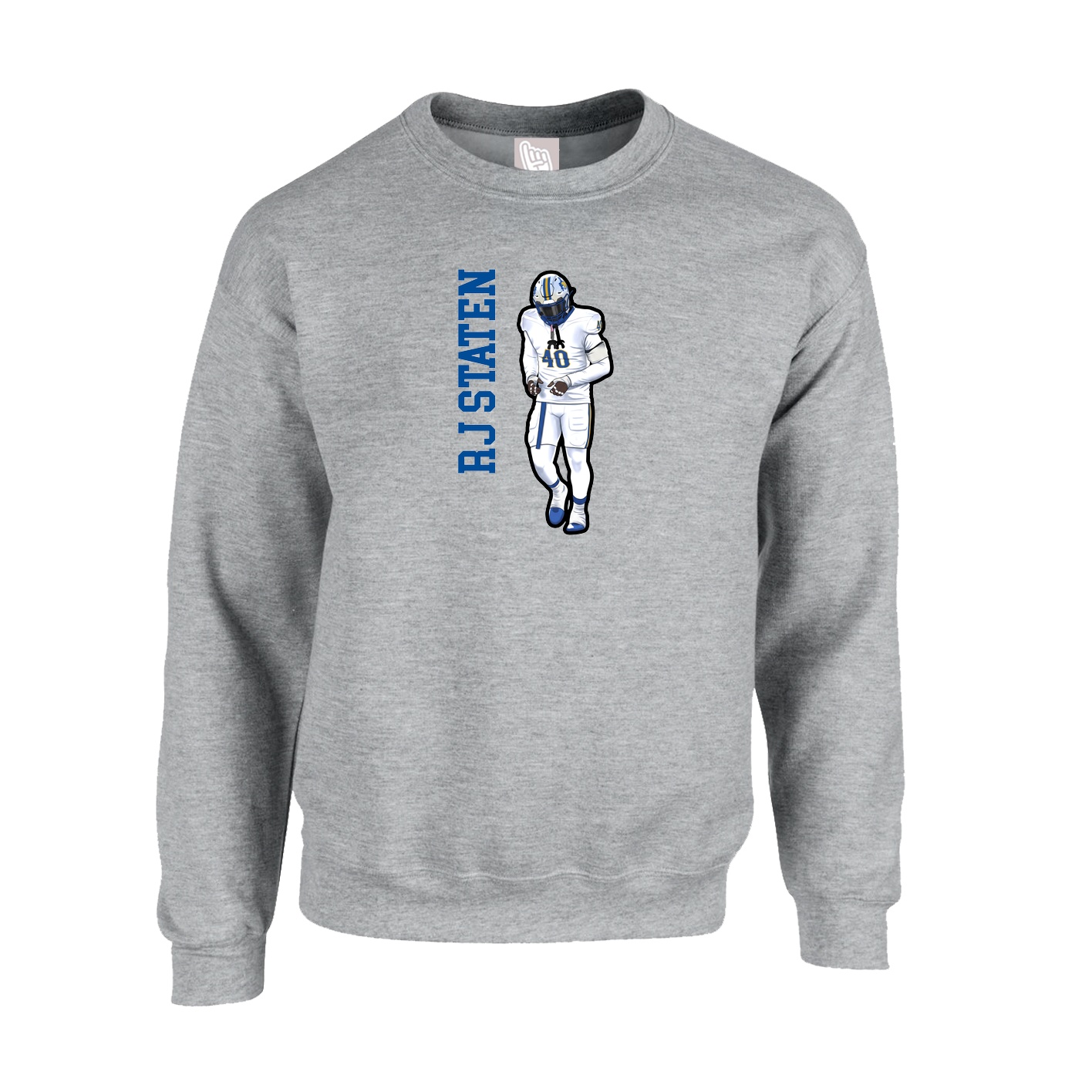 Fleece Crew — Name Vertical in Grey