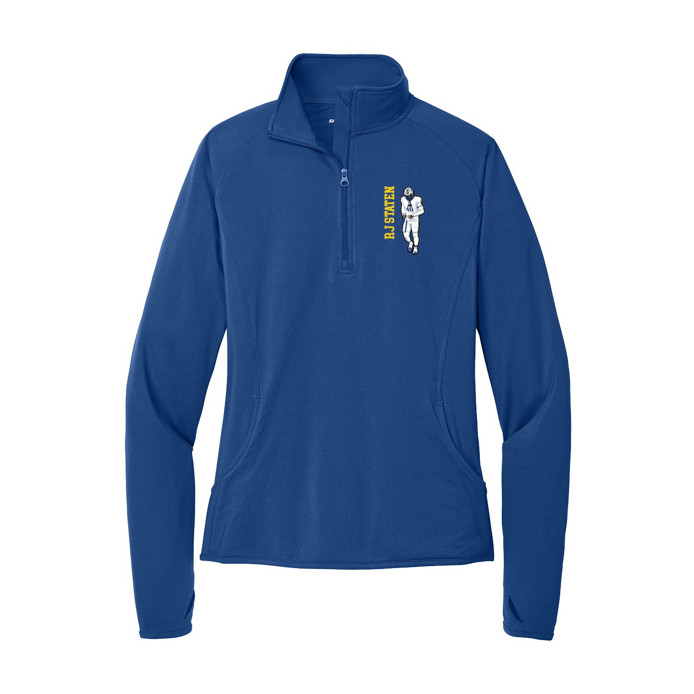 Women's Q-Zip Pullover — Name Vertical in Royal