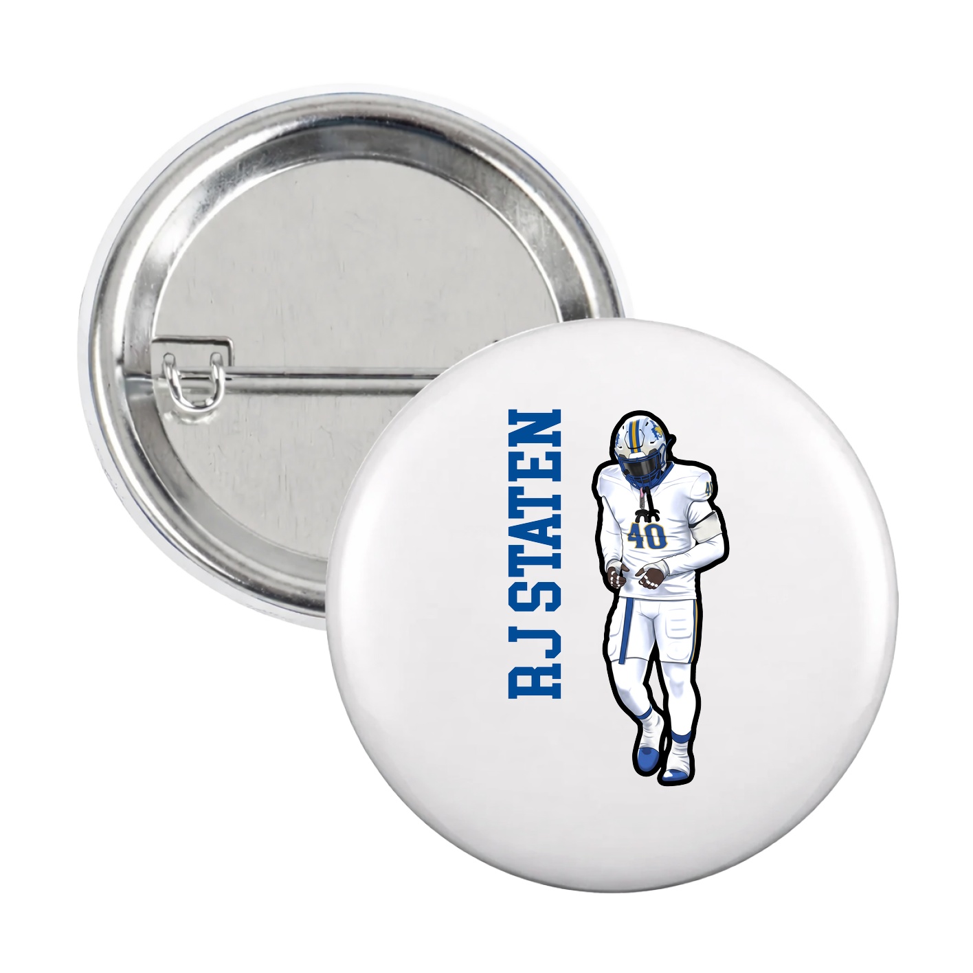Game Day Button — Name Vertical in White