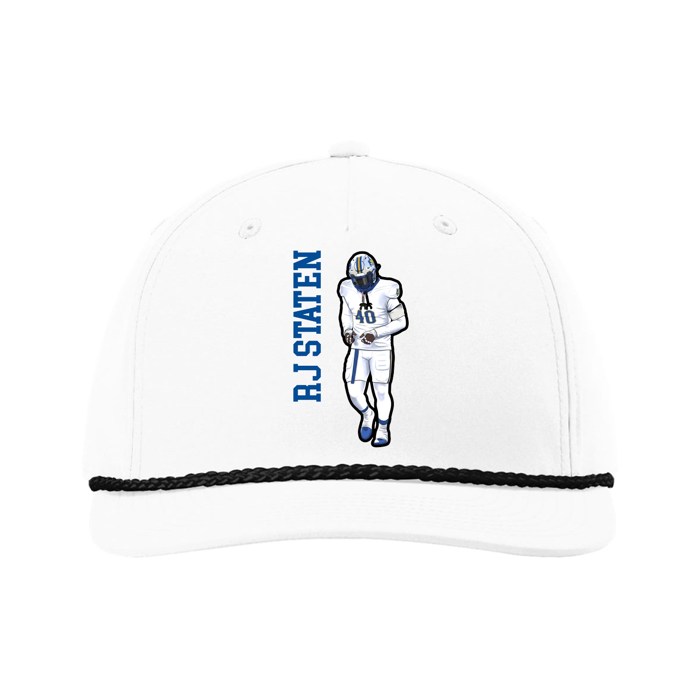 Five-Panel Classic Rope Cap — Name Vertical in White