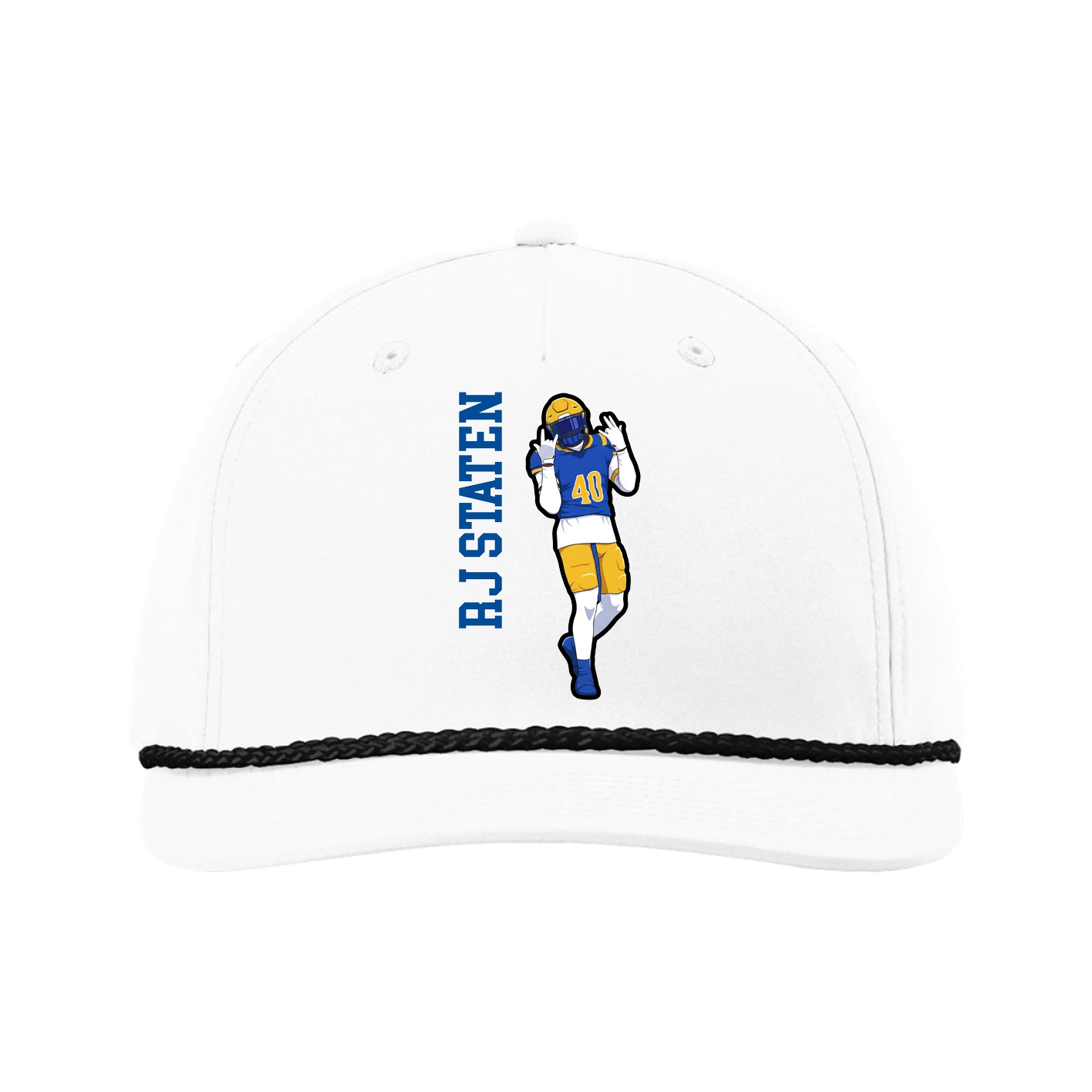 Five-Panel Classic Rope Cap — Name Vertical in White