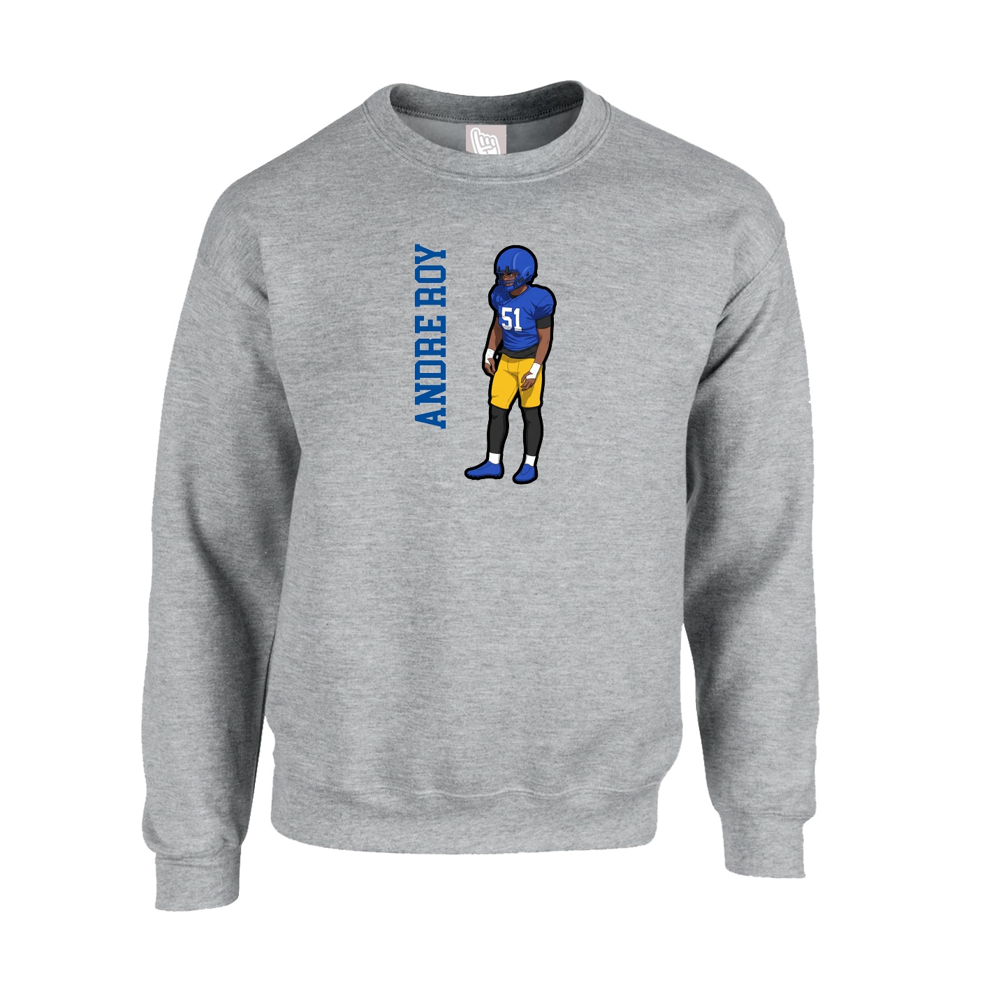 Fleece Crew — Name Vertical in Grey