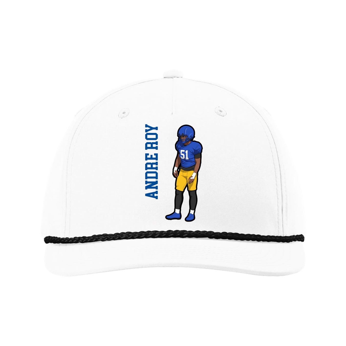 Five-Panel Classic Rope Cap — Name Vertical in White